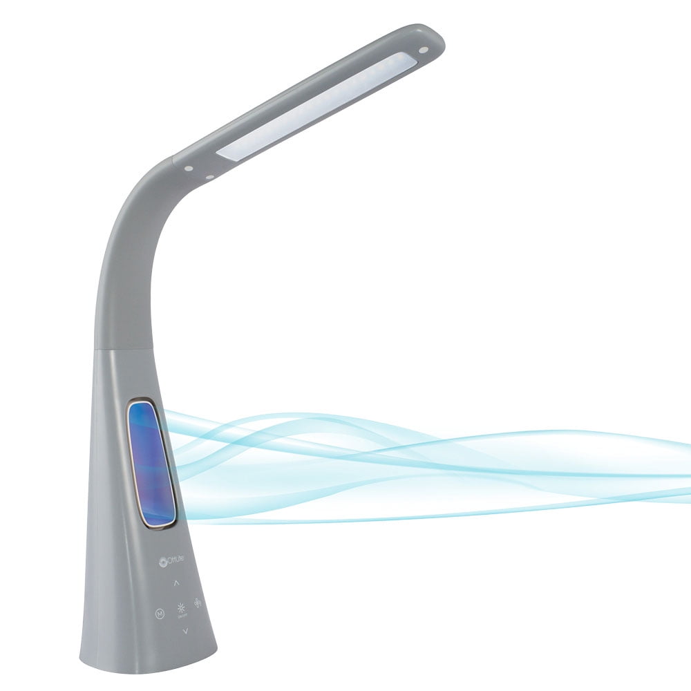 OttLite Cool Breeze LED Fan Lamp with 3 Speed Bladeless Fan and 5 Brightness Settings, Gray