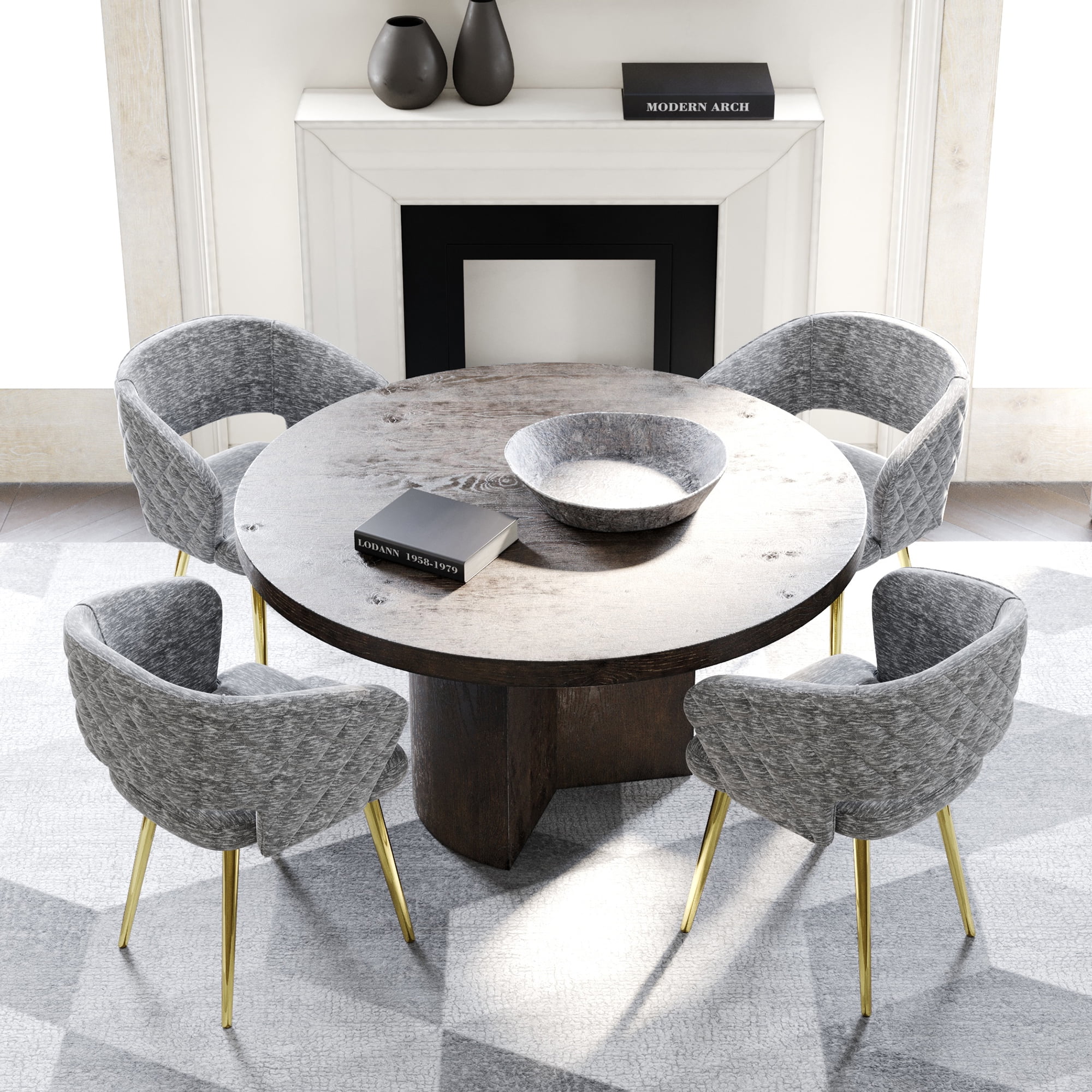 Ottomanson Palermos Mid Century Modern Easy Assembled Kitchen Dining Chair, Gray, Set of 2