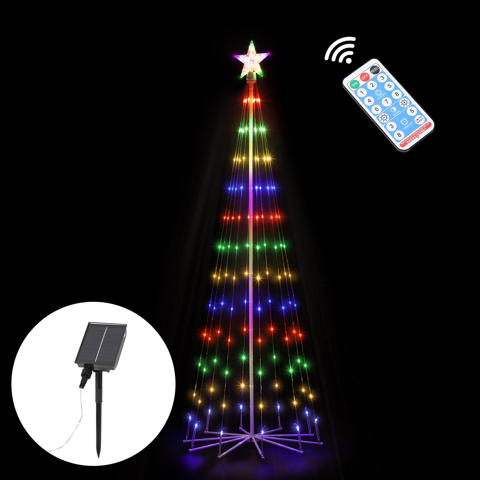Oumilen Outdoor 6ft Lighted Christmas Tree LED Tree Solar Powered, Multicolor