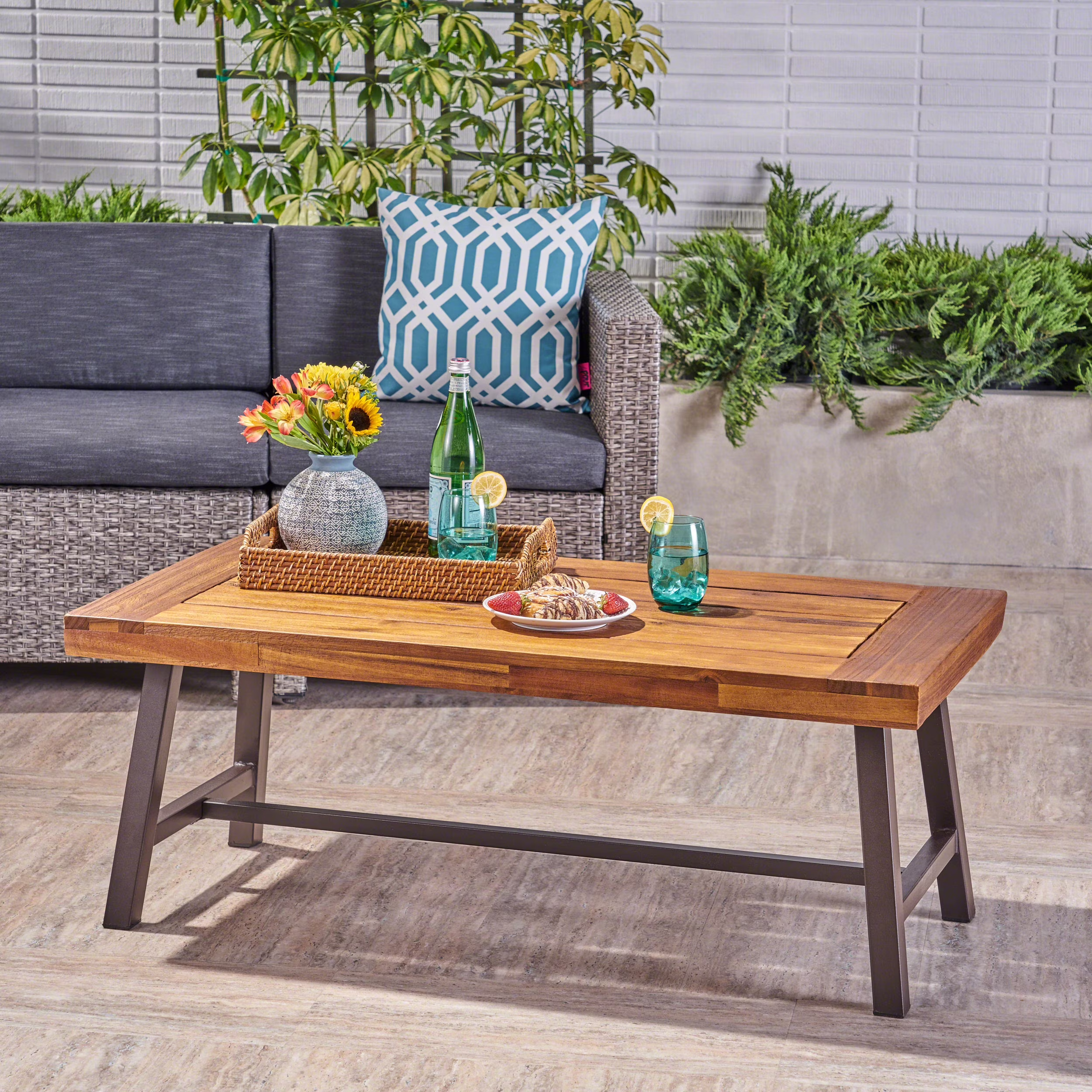 Outdoor Acacia Wood Coffee Table, Sandblast Finish