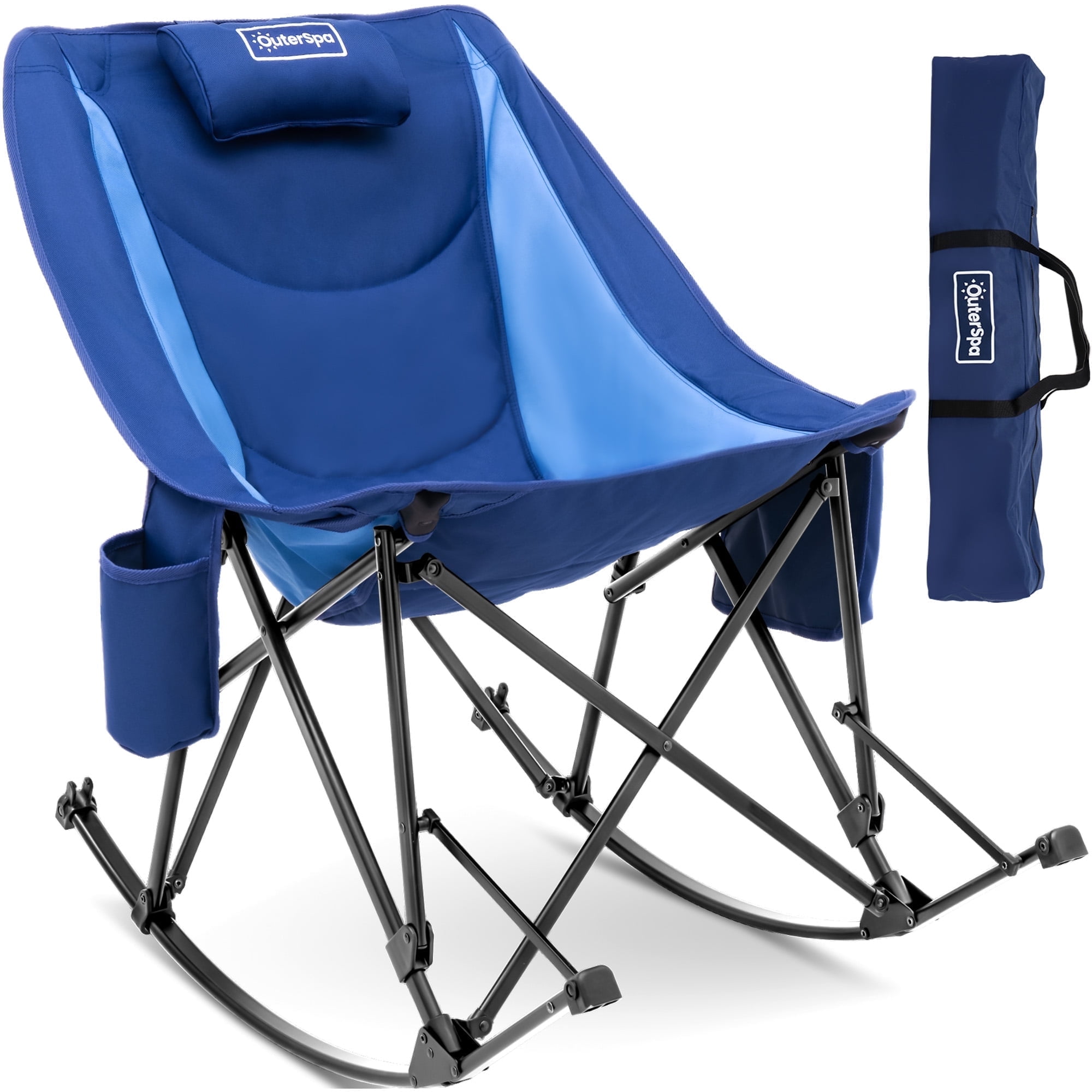 OuterSpa Rocking Camping Chair, Heavy Duty, High Back Oversized Portable Folding Chair with Cup Holder and Side Pocket Outdoor Foldable Camp Chairs for Fishing, Camping, Picnic, Lawn