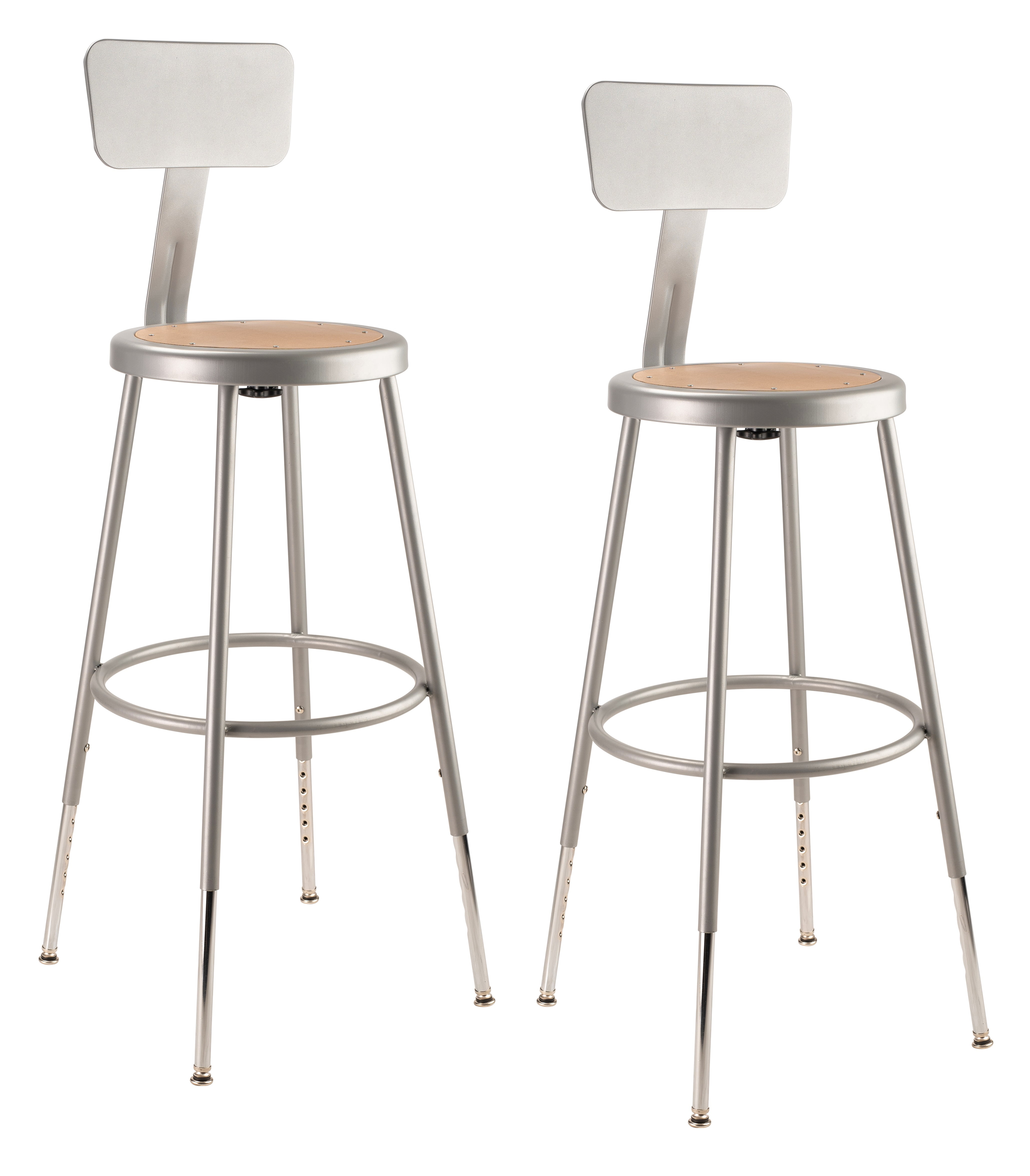(Pack of 2) NPS 25 -33" Height Adjustable Heavy Duty Steel Stool With Backrest, Grey