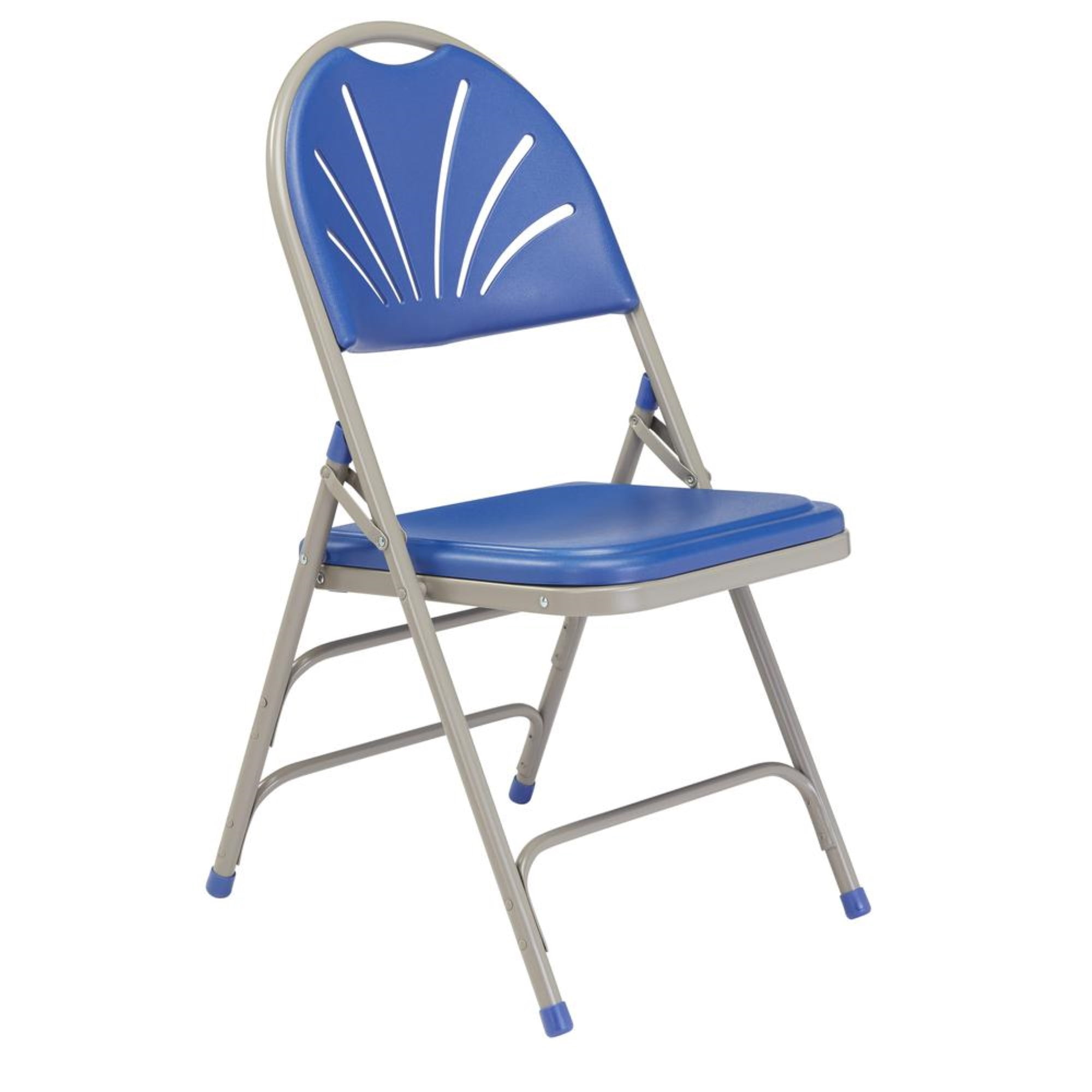 (Pack of 4) NPS 1100 Series Deluxe Fan Back With Triple Brace Double Hinge Folding Chair, Blue