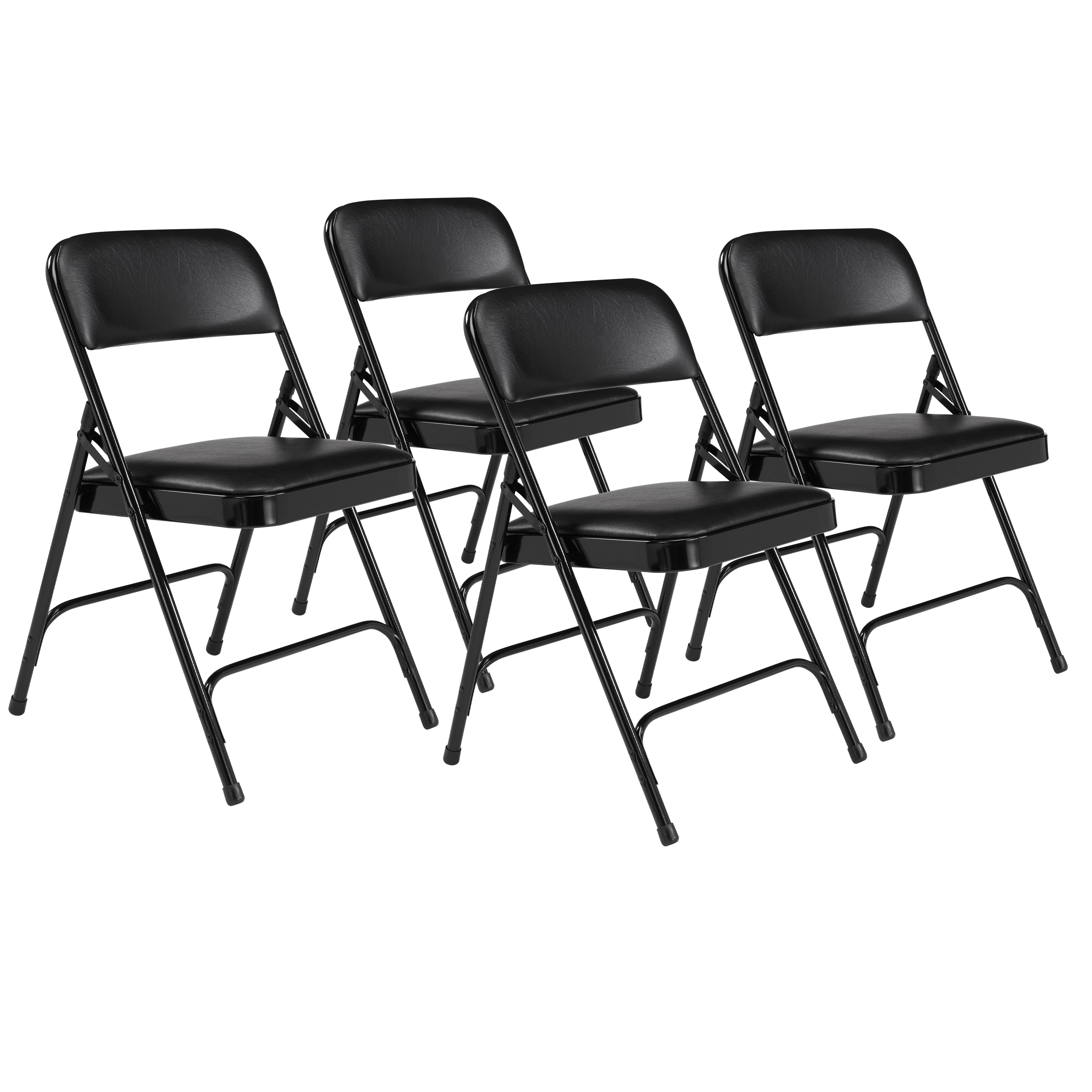 (Pack of 4) NPS 1200 Series Premium Vinyl Upholstered Double Hinge Folding Chair, Caviar Black