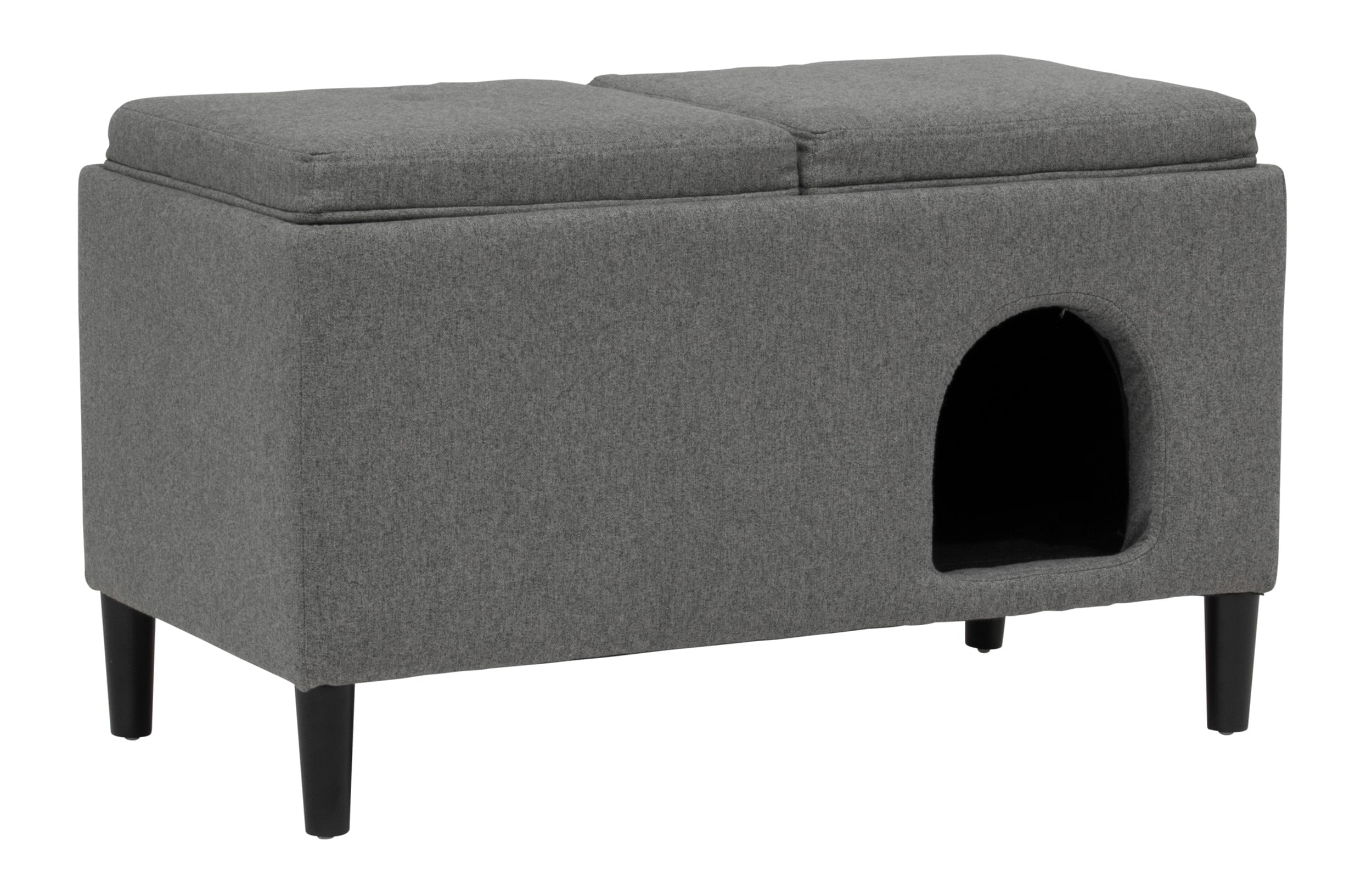 Paws & Purrs 32″ Wide Modern Dual-Purpose Ottoman & Multi-Cat Bed – Stylish 2-in-1 Footstool & Cozy Hideaway for Multiple Cats – Removable Cushioned Top, Hidden Storage, Grey