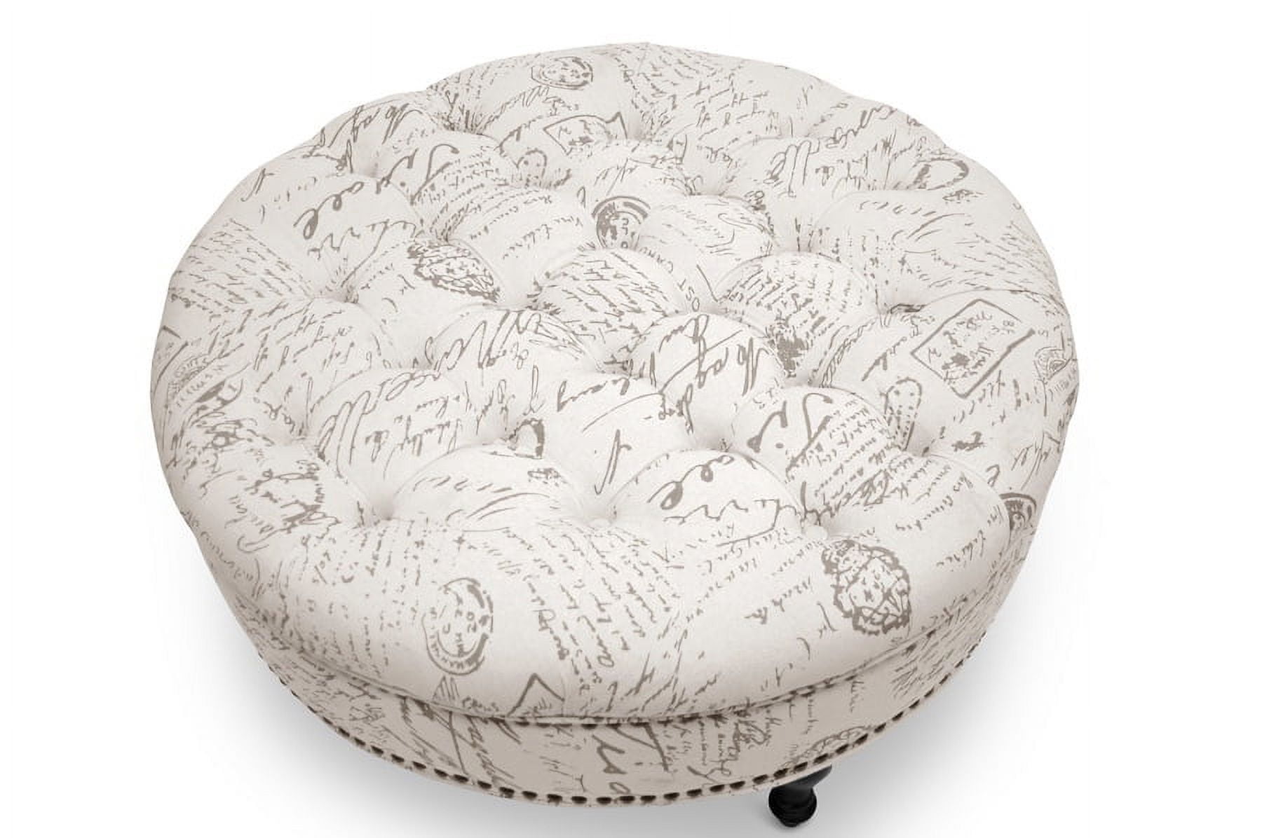 Baxton Studio Palfrey Beige Script Print Modern Tufted Ottoman
