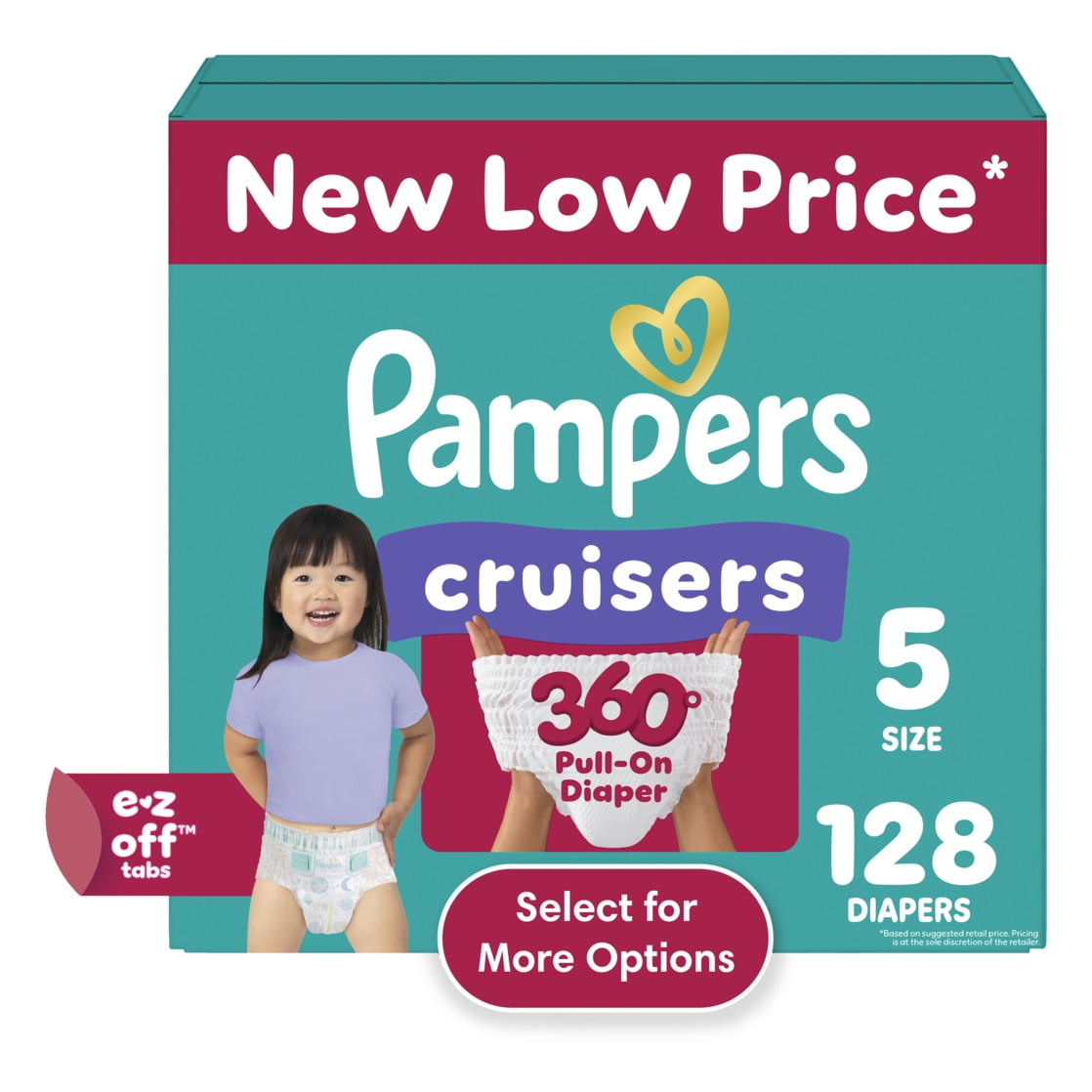 Pampers Cruisers 360 Baby Diapers Size 5, 128 Count (Select for More Options)