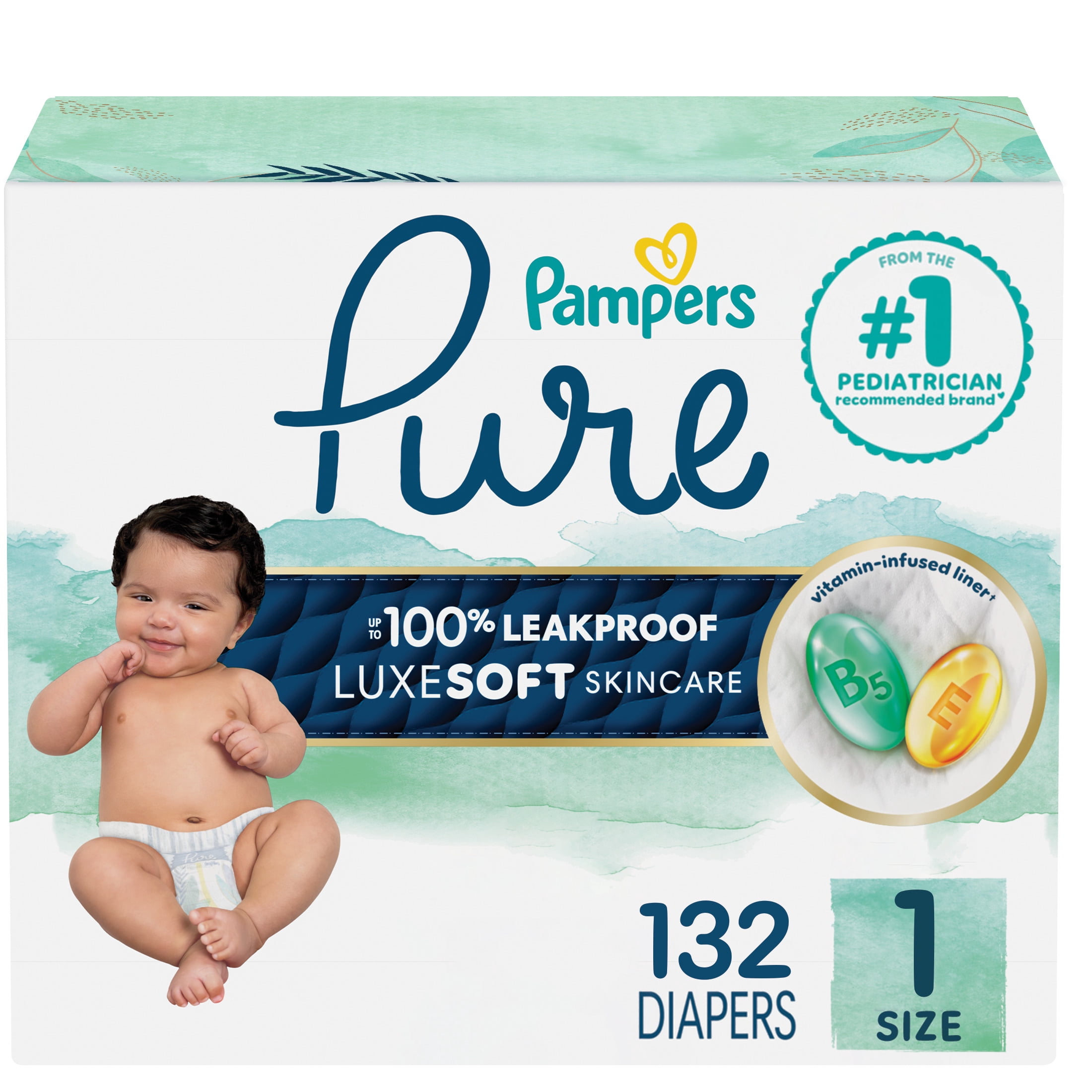 Pampers Pure Diapers Size 1, 132 Count (Select for More Options)