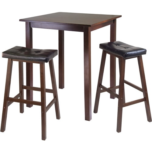 Parkland 3-Piece High Dining Set with Cushion Saddle Stools, Antique Walnut