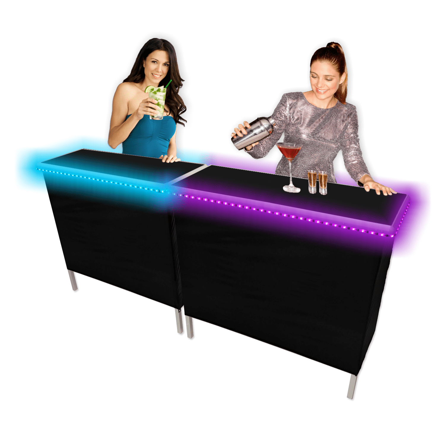 Party Pong Portable Bar Collection Modern Functional Folding Bar with LED Lights and Skirts, Black