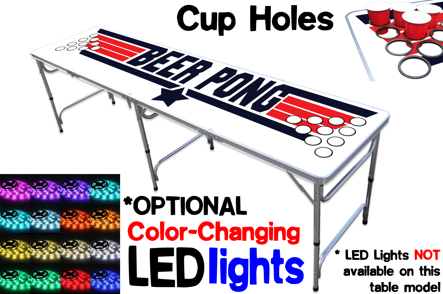 Party Pong Professional Beer Pong Table with Cup Holes, Blue, 6-Count