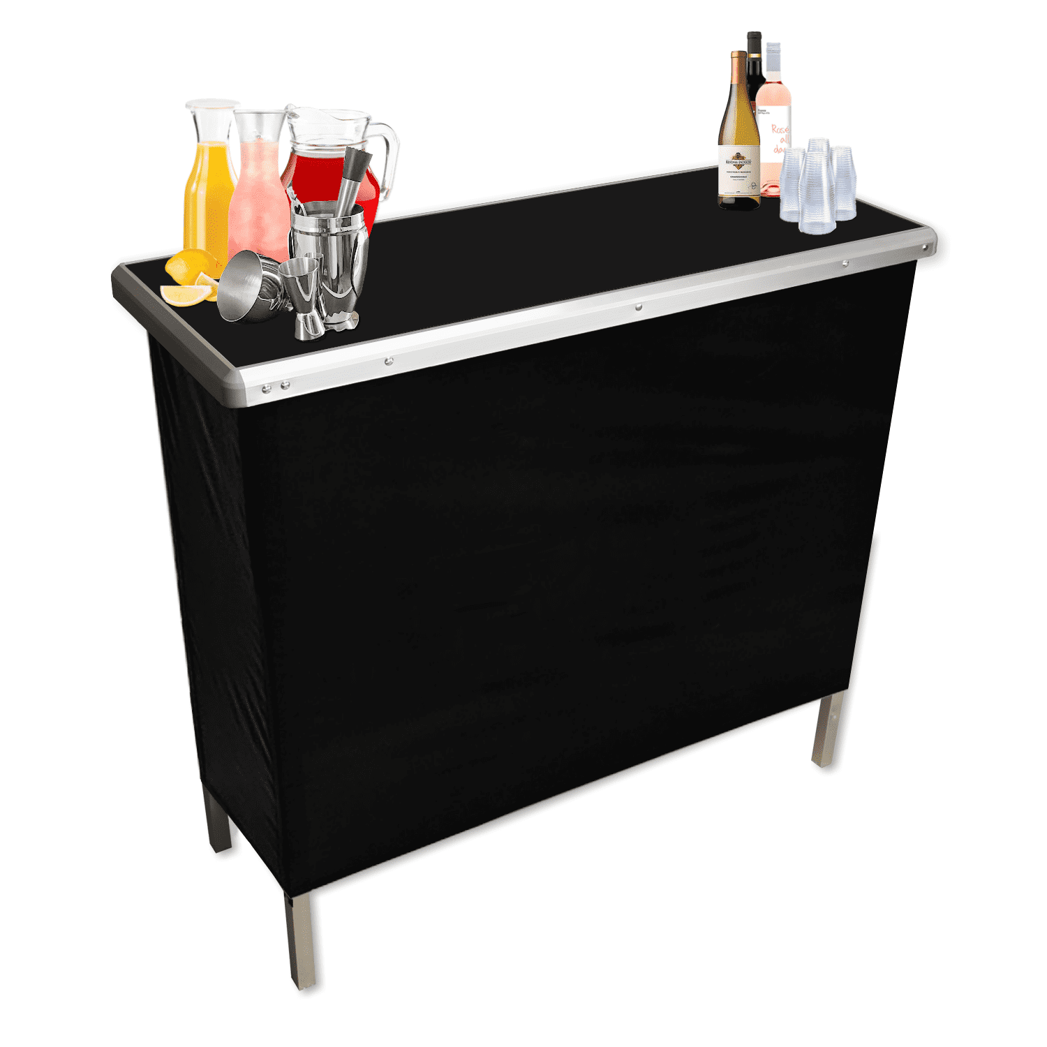 Party Pong 39" Portable Lightweight Storage Shelf Folding Bar Table, Black