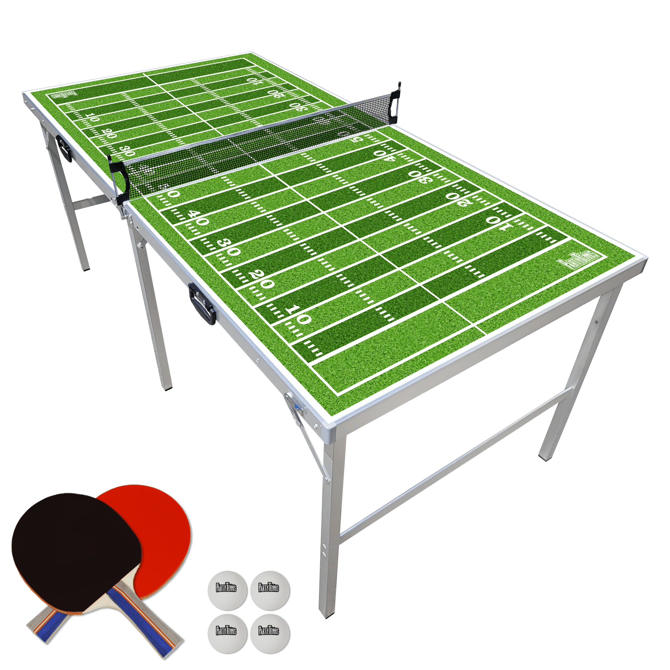 PartyLife Mid Size 6 ft x 3 ft Folding Portable Table Tennis Ping Pong Table & Game Set - Football Edition