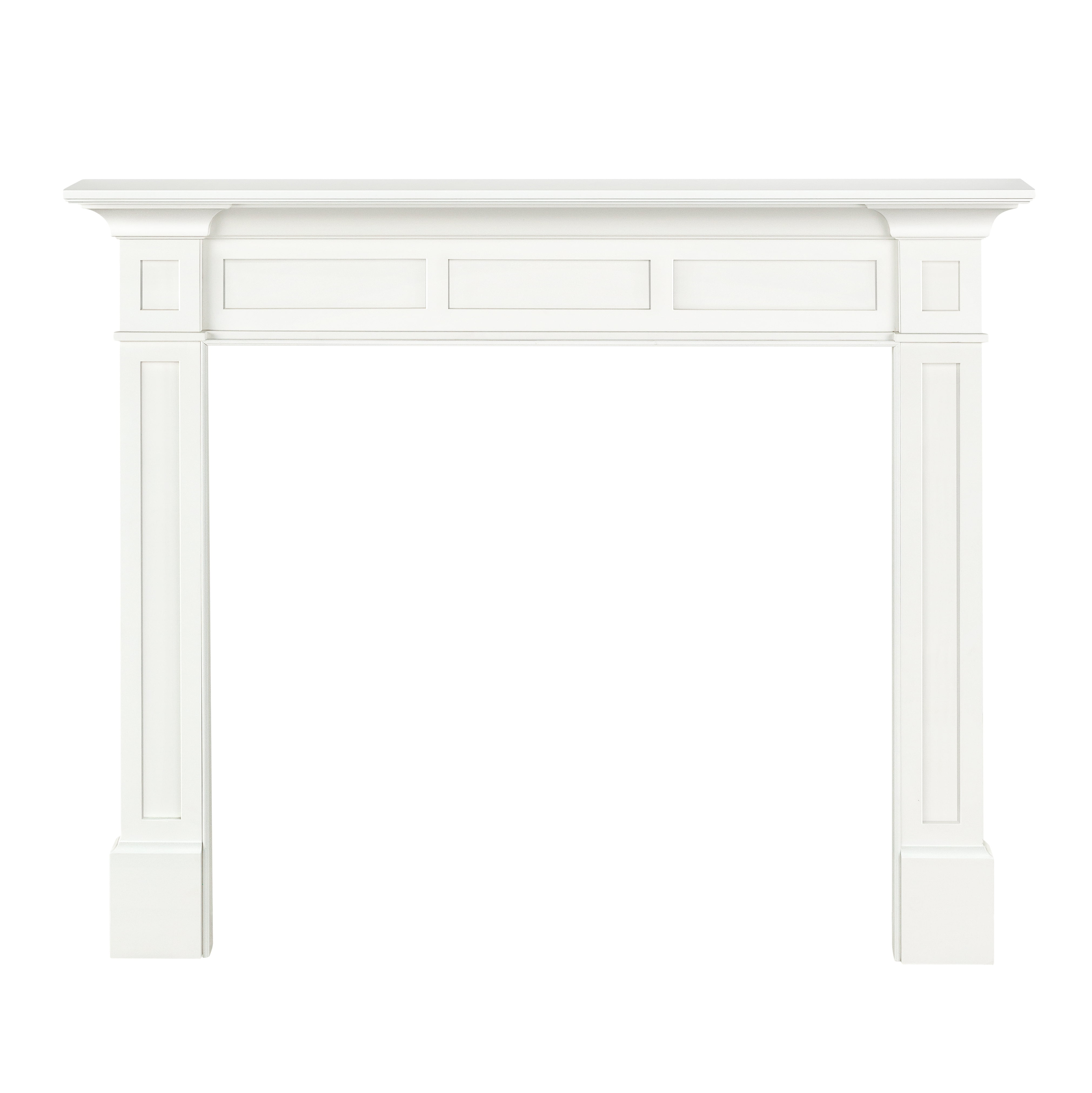 Pearl Mantels Jim Furniture For Your Fireplace, Premium White MDF Mantel Surround, Crisp White Paint, Interior Opening 48"W x 42"H