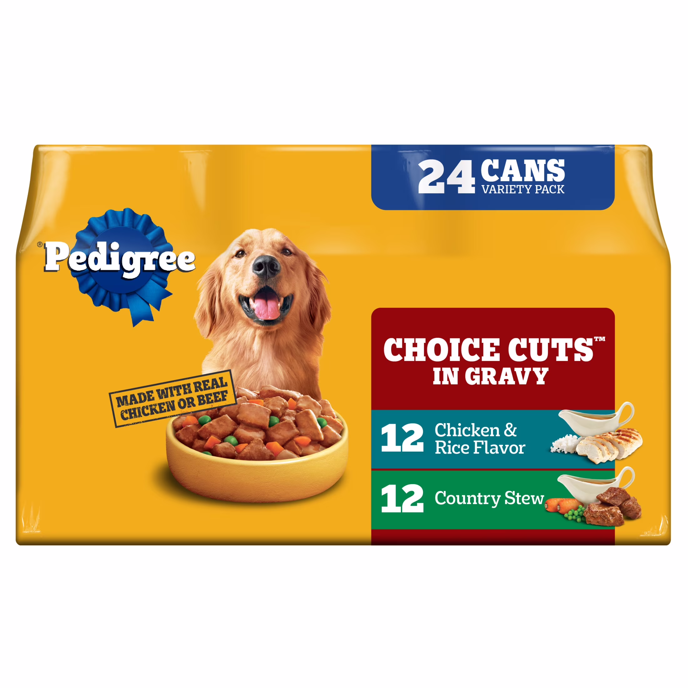Pedigree Choice Cuts In Gravy Adult Wet Dog Food Chicken & Rice Multipack, 13.2 oz Cans 24 Pack