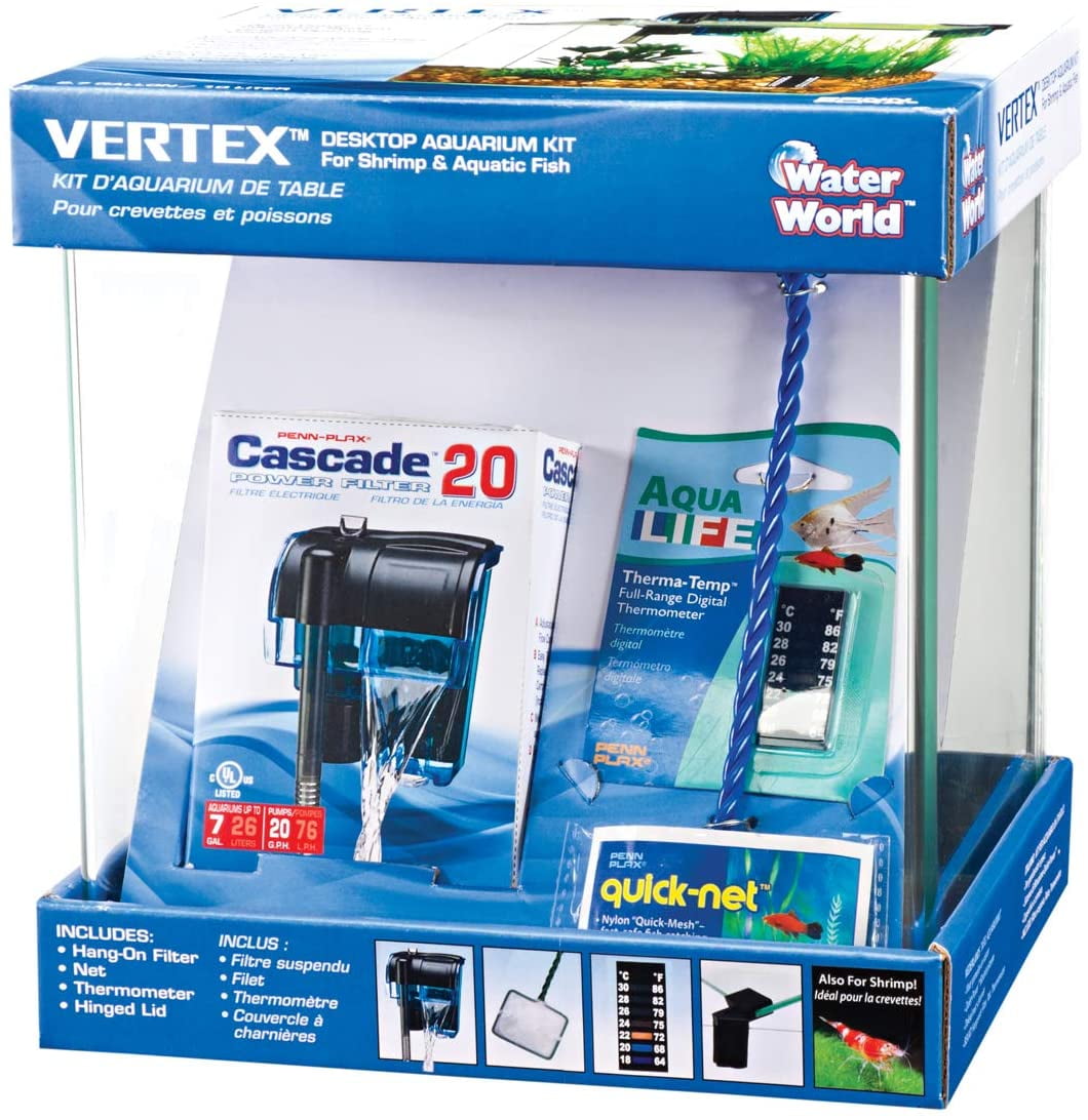 Penn-Plax Water-World Vertex Desktop Aquarium Kit – 2.7 Gallon Capacity Glass Tank