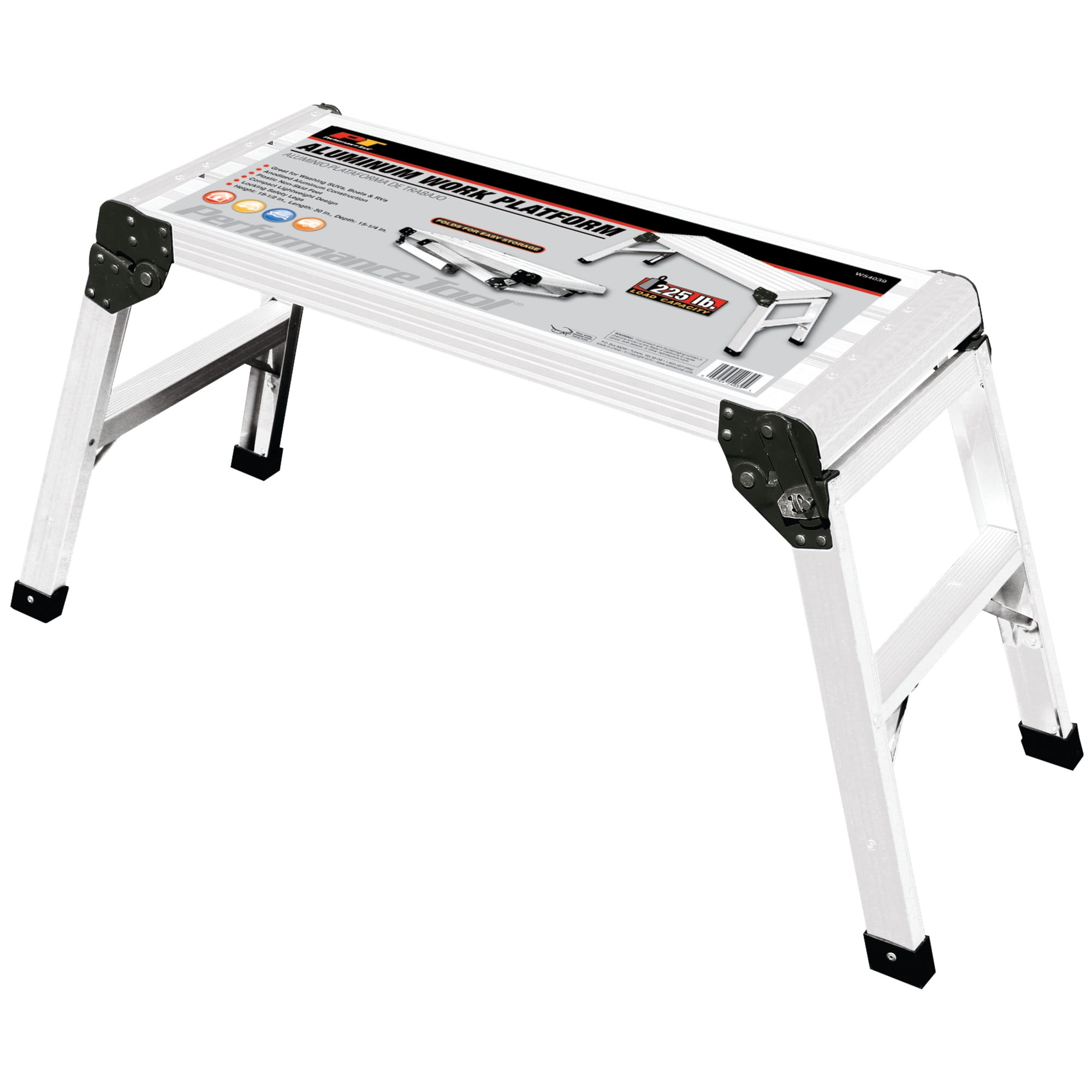 Performance Tool W54039 Folding Aluminum Work Platform And Step (19-1/2-Inch High x 15-1/4-Inch Wide and 30-Inch Long (225lbs Capacity))