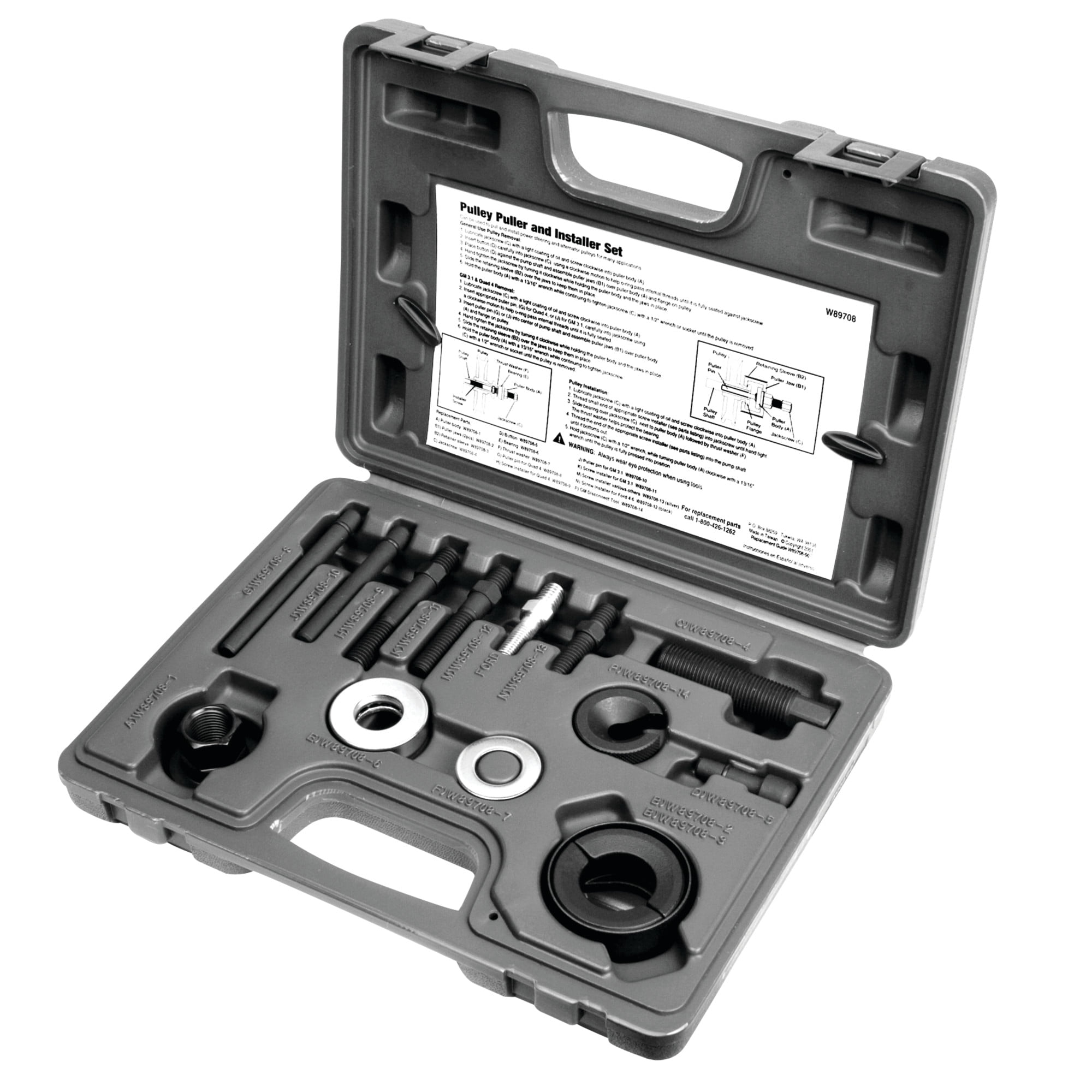 Performance Tool W89708 Pulley Puller/Installer Kit for Alternator and Power Steering Pulleys, Includes Line Disconnect Tool