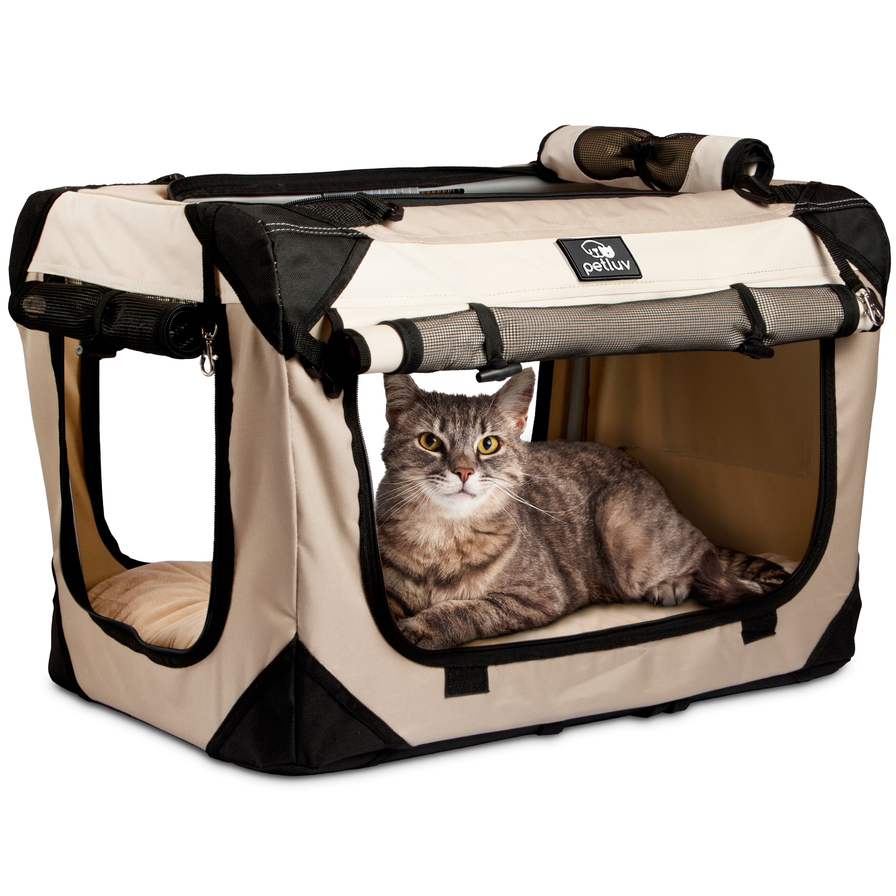 PetLuv Premium Cat and Dog Carrier, Soft-Sided, Plush Bed, Locking Zippers, Privacy Windows, Collapsible, Adjustable Carry Strap
