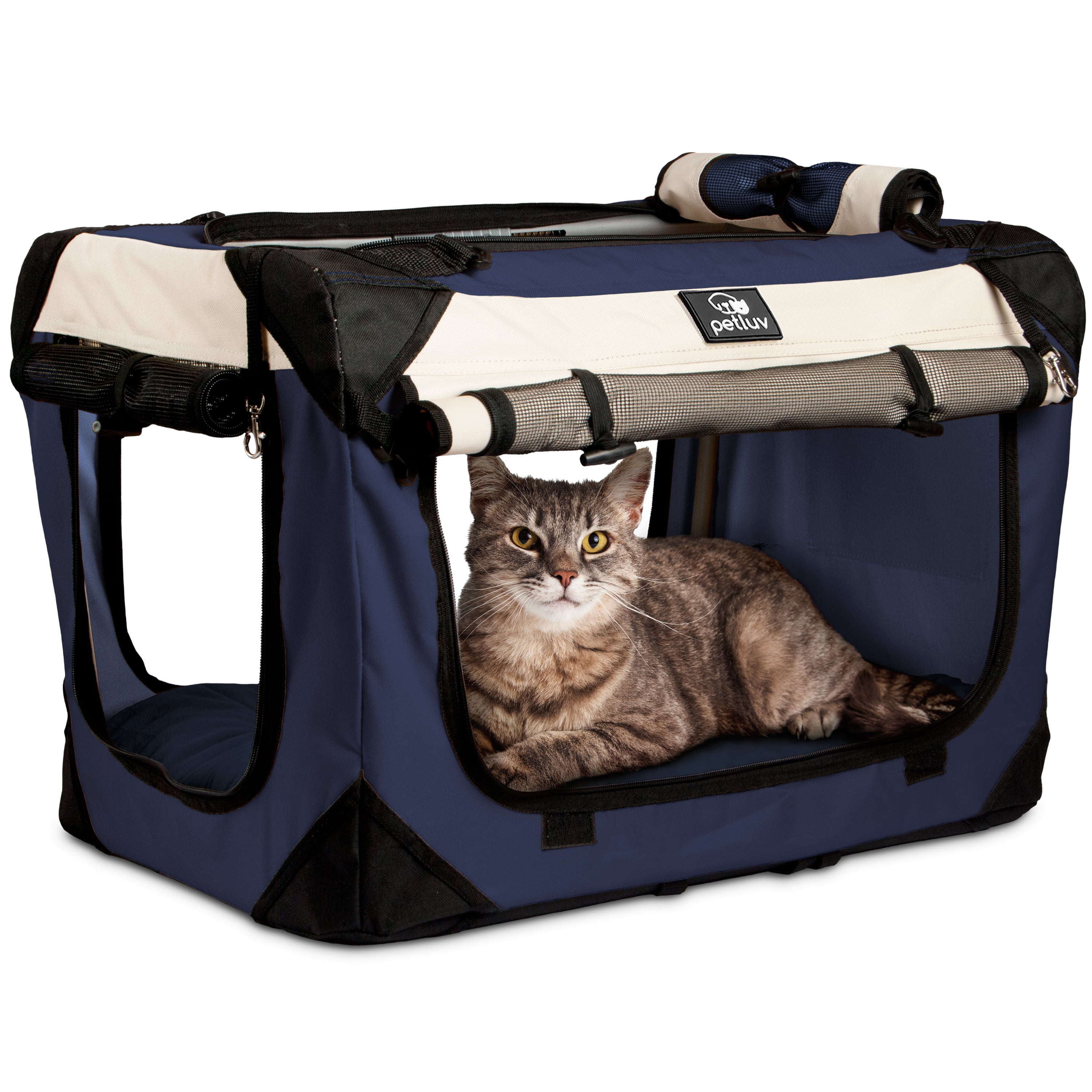 PetLuv Premium Cat and Dog Carrier, Soft-Sided, Plush Bed, Locking Zippers, Privacy Windows, Collapsible, Adjustable Carry Strap