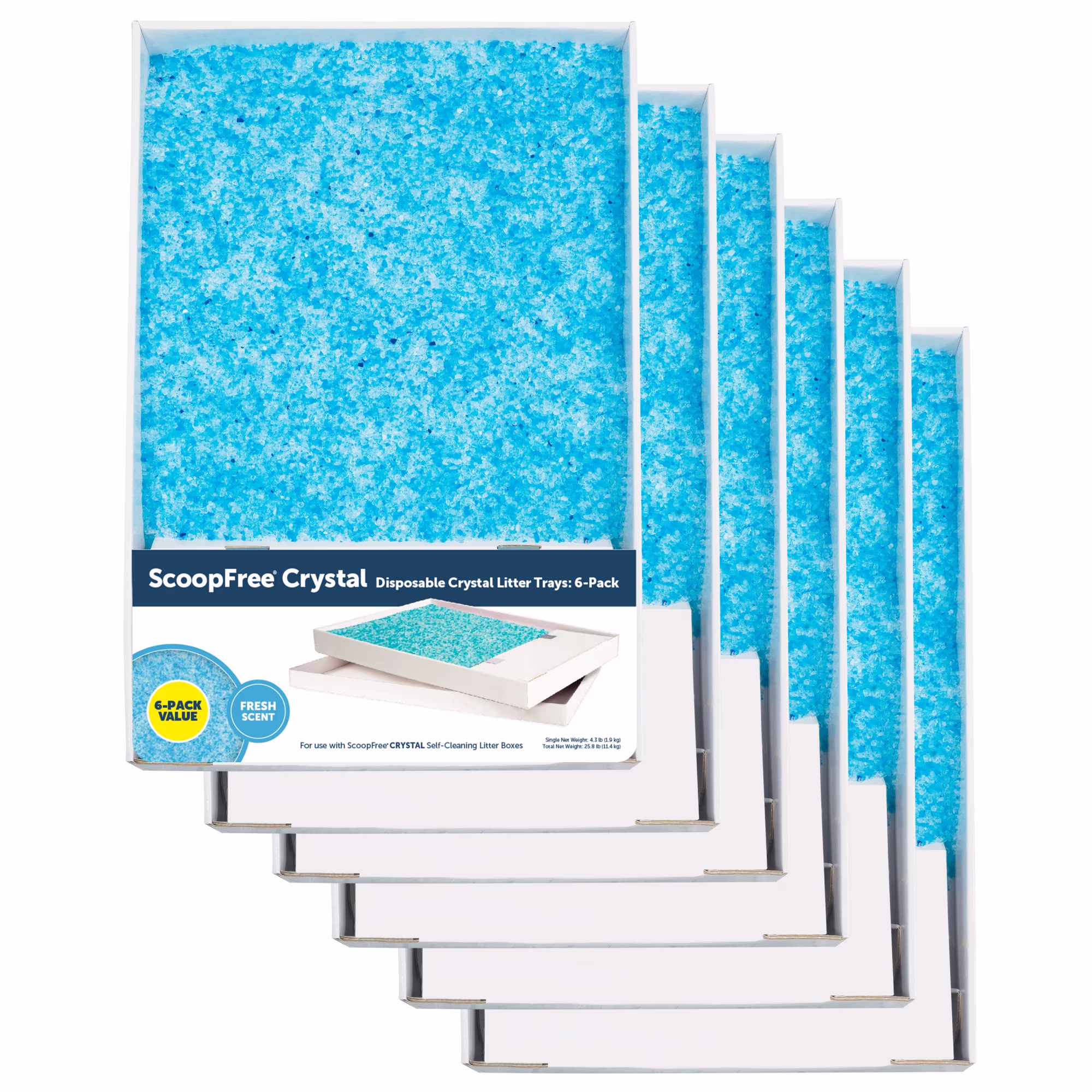 PetSafe ScoopFree Crystal Disposable Cat Litter Trays, Fresh Scent, Silica Crystals, 6-Pack, Blue