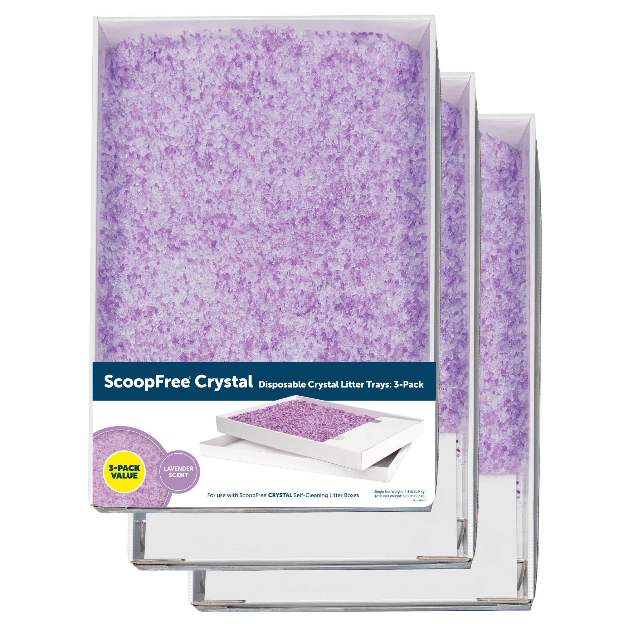 PetSafe ScoopFree Crystal Disposable Cat Litter Trays, Lavender, Silica Crystals, 3-Pack, Purple