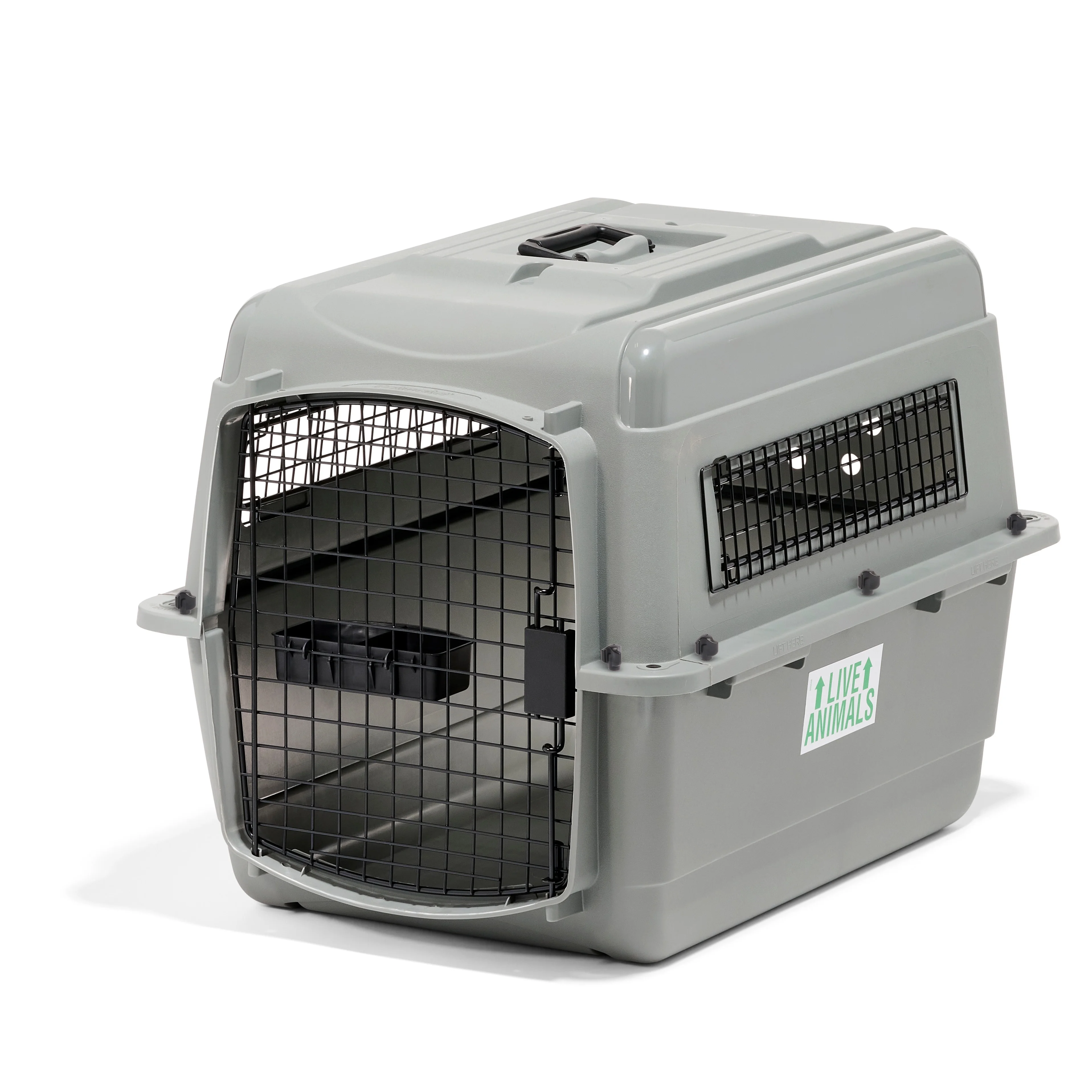 Petmate Sky Kennel for Dogs & Cats, IATA Approved, Plastic Travel Carrier, Gray, For Dogs & Cats 15-30 lbs, Small, 21" x 15" x 21"