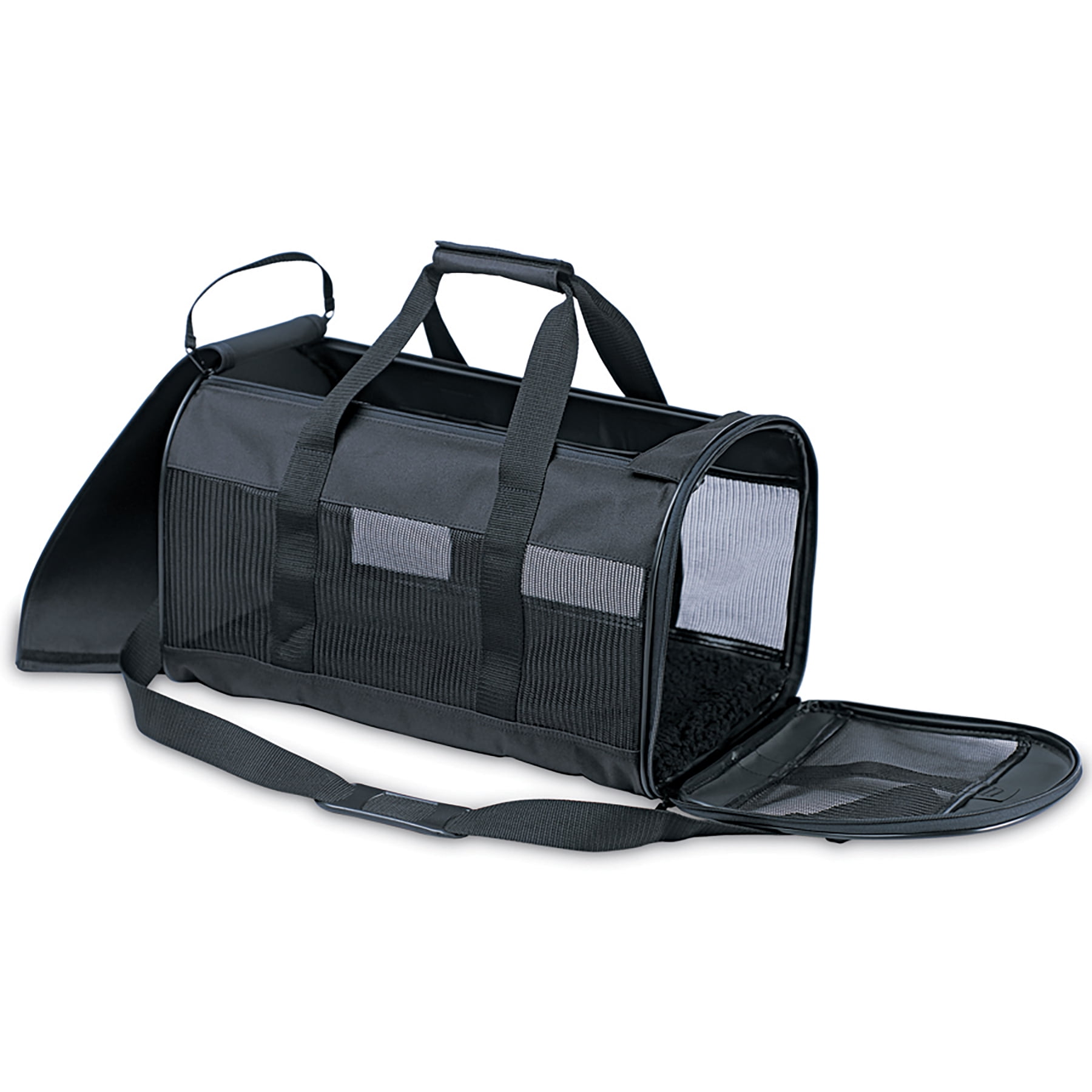 Petmate Soft Sided 2-Door Travel Dog Kennel Cab Pet Carrier for Dogs and Cats, Medium 20" for Pets Up To 15 lb, Black