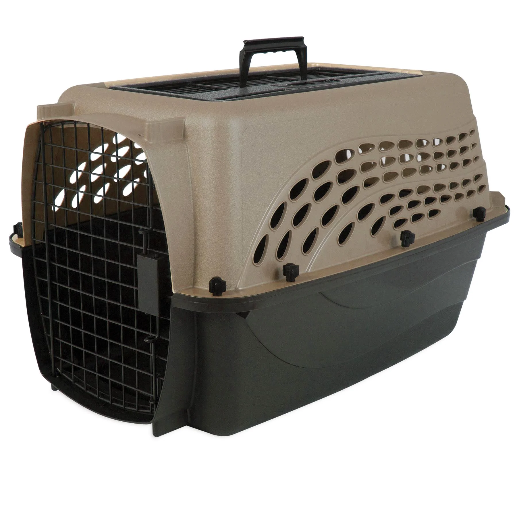 Petmate Two Door Top Load Plastic Travel Dog Kennel Pet Carrier for Dogs and Cats, Medium 24" for Pets Up To 15 lb, Pearl Tan