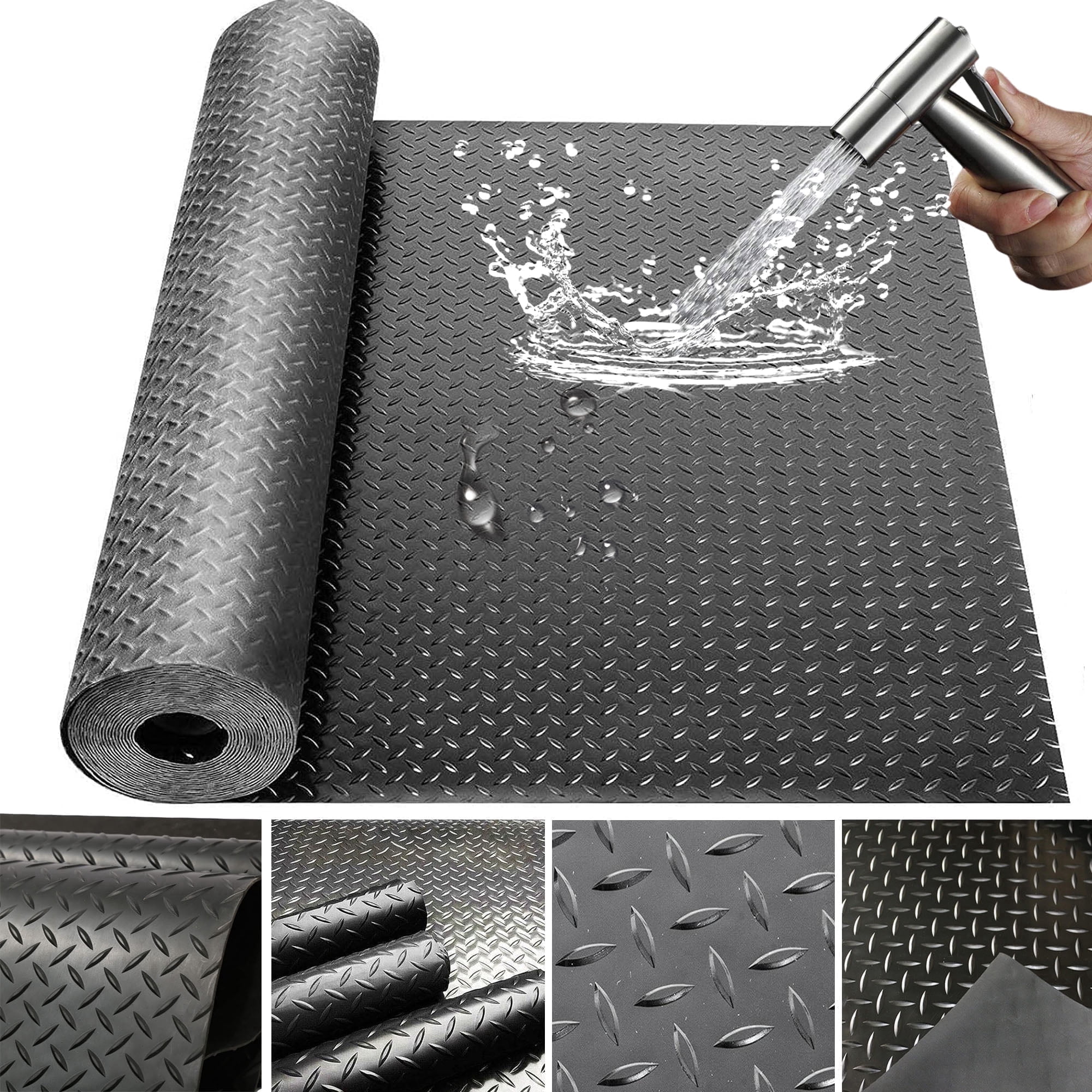 Petoto 16.5ft x 3.3ft Heavy Duty Garage Floor Mat Rolls Diamond Plate Thickened Rubber Non-Slip Garage Flooring Roll