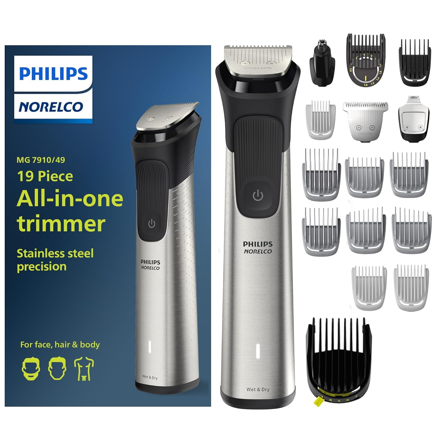 PHILIPS Norelco Multigroom Series 7000 Men’s Electric Trimmer, All-in-One Men’s Beard & Grooming Kit
