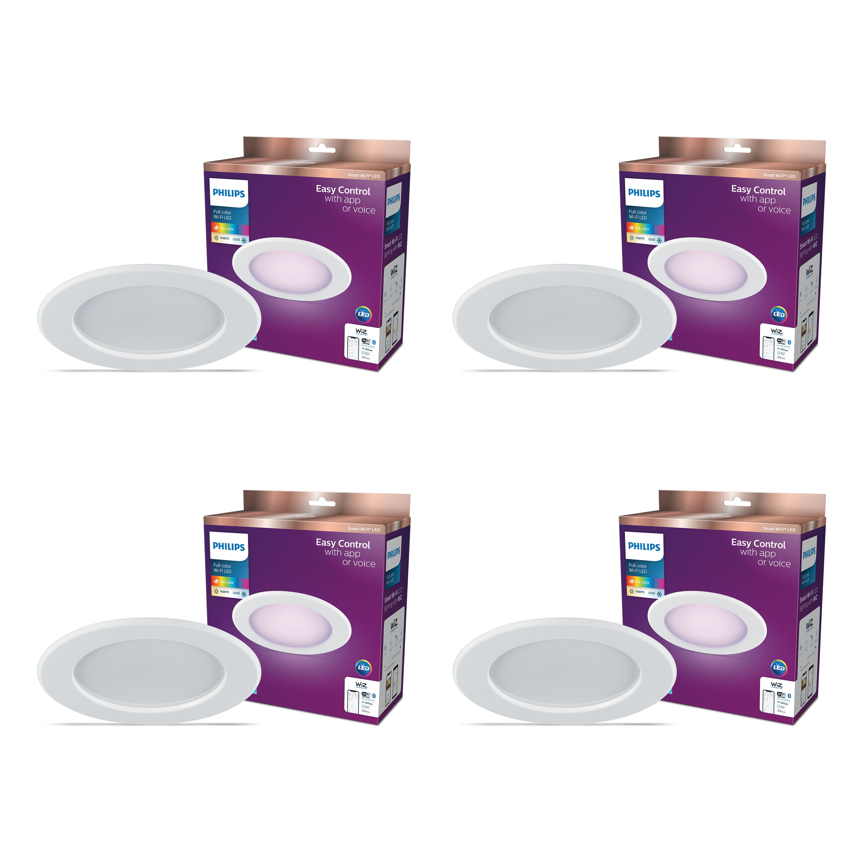 Philips Smart Wi-Fi Connected LED 85-Watt Recessed Can Downlight, Frosted Color & Tunable White, Dimmable, 5-6 inch Trim Size, E26 (4-Pack)