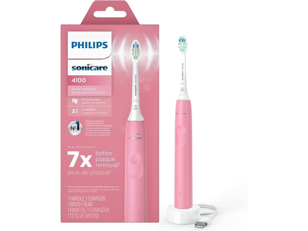Philips Sonicare 4100 Power Toothbrush, Rechargeable Electric Toothbrush with Pressure Sensor, Deep Pink (HX3681/26)