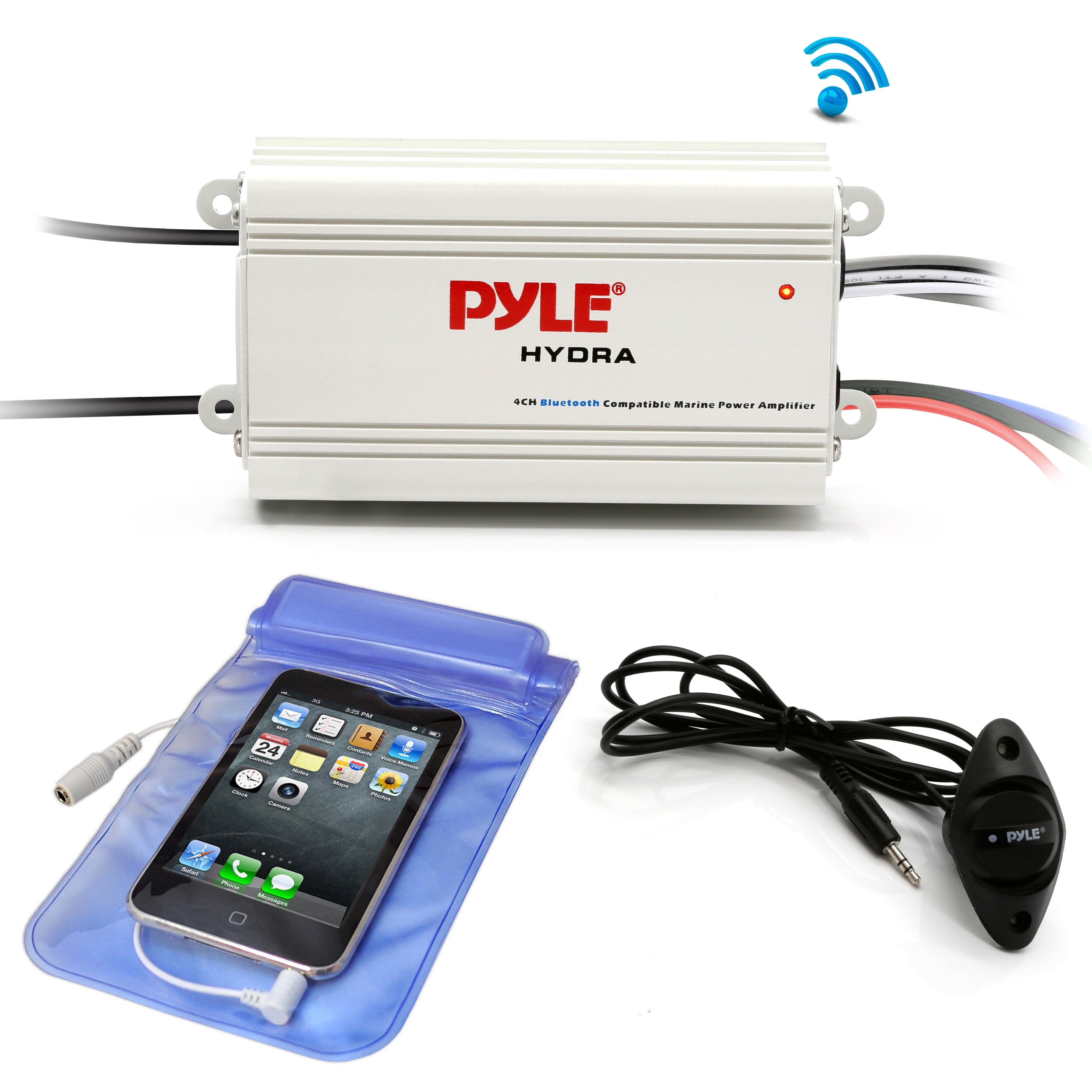 Pyle Bluetooth Marine Amplifier Kit, 4-Ch. Waterproof Audio Power Amp System