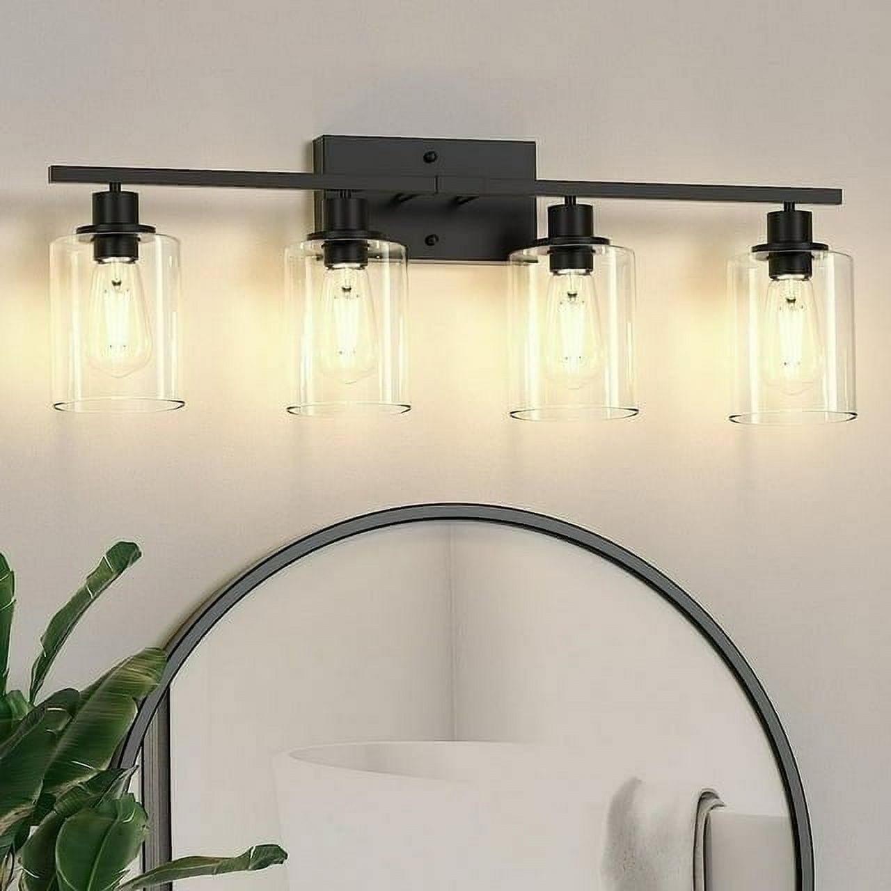 Pynsseu 4-Light LED Vanity Light with Clear Glass Shades Decor for Lighting