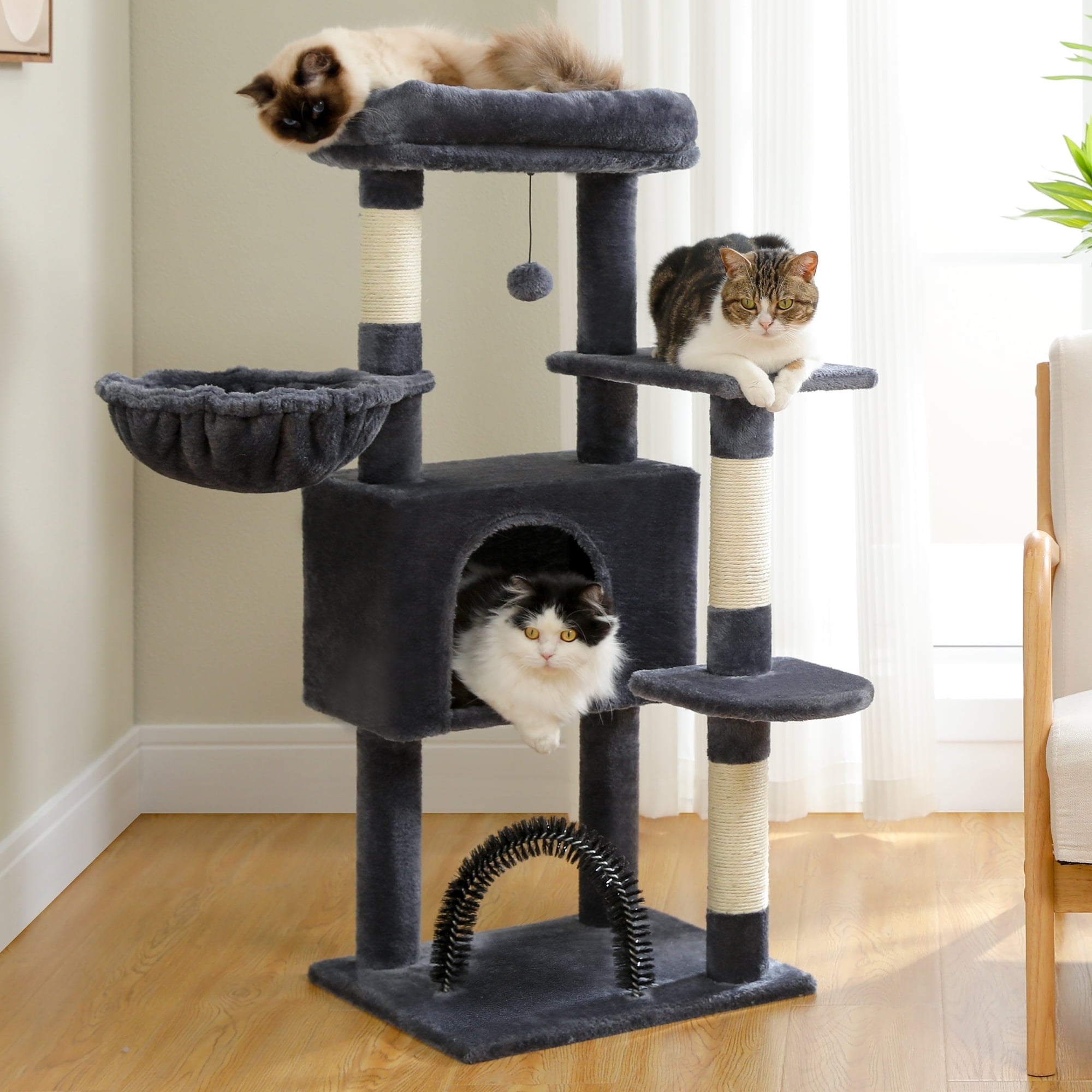PAWZ Road 42" Cat Tree Condo With Large Perch Scratching Posts for Indoor Cats, Dark Gray