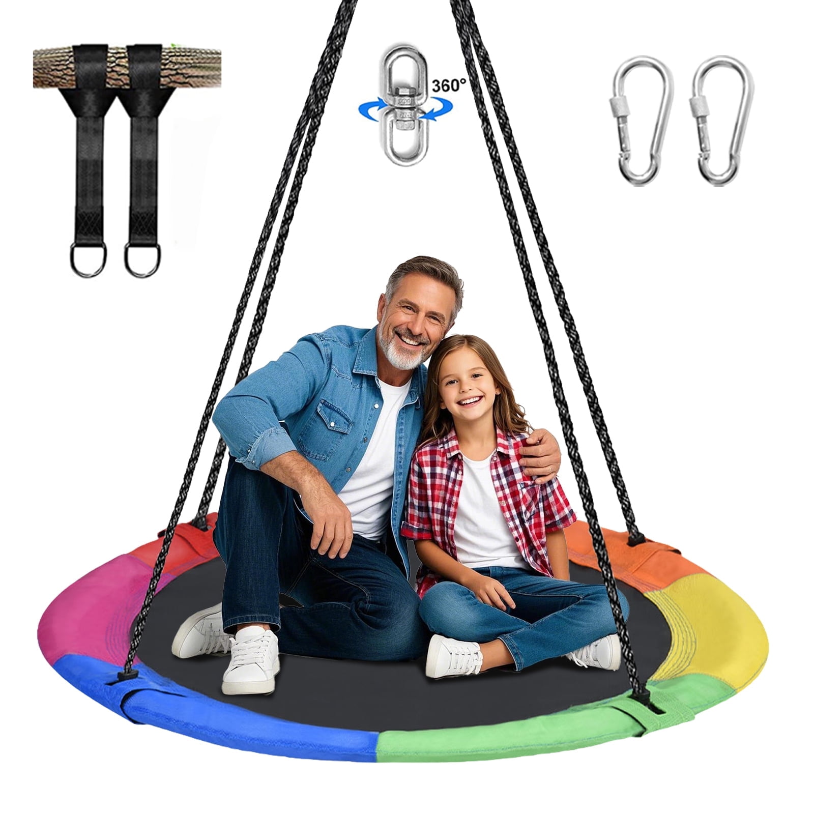 PRINIC 43" Saucer Tree Swing for Kids, Waterproof Flying Saucer Swing for indoor/playground Textilene fabric seat & Stainless steel frame