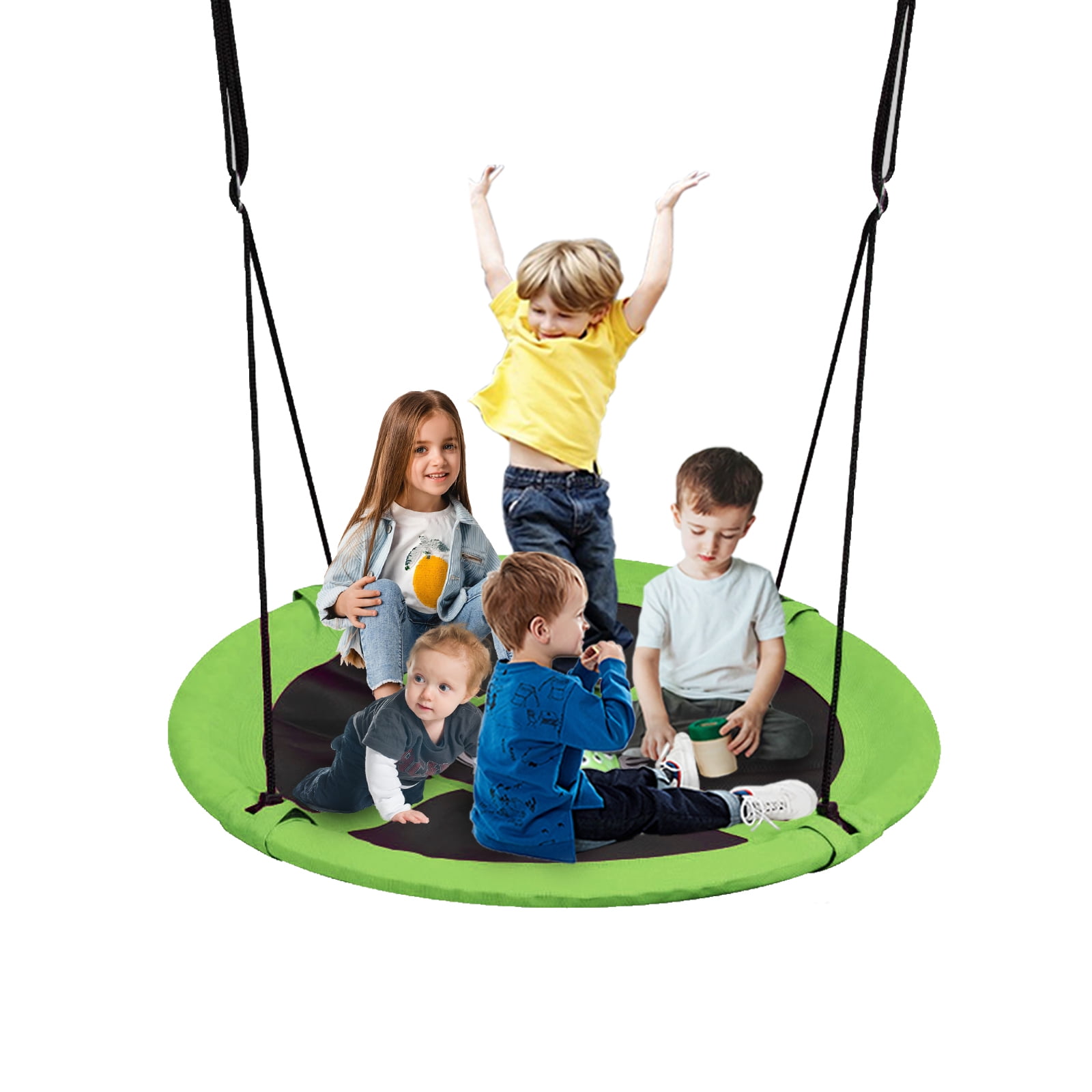 PRINIC 43" 700LBS Saucer Tree Swing for Kids, Waterproof Flying Saucer Swing with Swivel, Hanging Straps, Adjustable Ropes, Round Mat Spinner Swing for indoor/playground swing set, Green