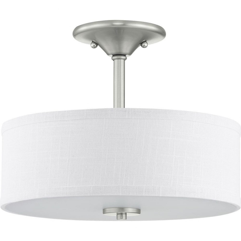 Progress Lighting, Inspire Collection, 2-Light Semi-Flush, Brushed Nickel, Etched Glass with Summer Linen Shade