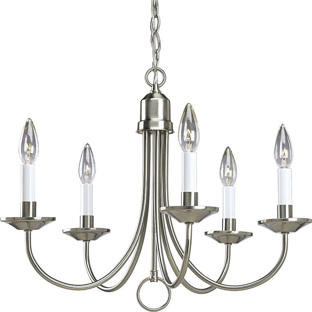 Progress Lighting Trinity 5-Light Chandelier, Brushed Nickel, White Candle Covers, Decorative Loop Detail