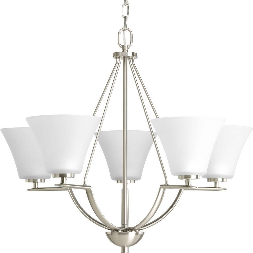 P4623-09-Progress Lighting-Bravo - 23 Inch Height - Chandeliers Light - 5 Light - Line Voltage-Brushed Nickel Finish-Etched Glass Color -Traditional