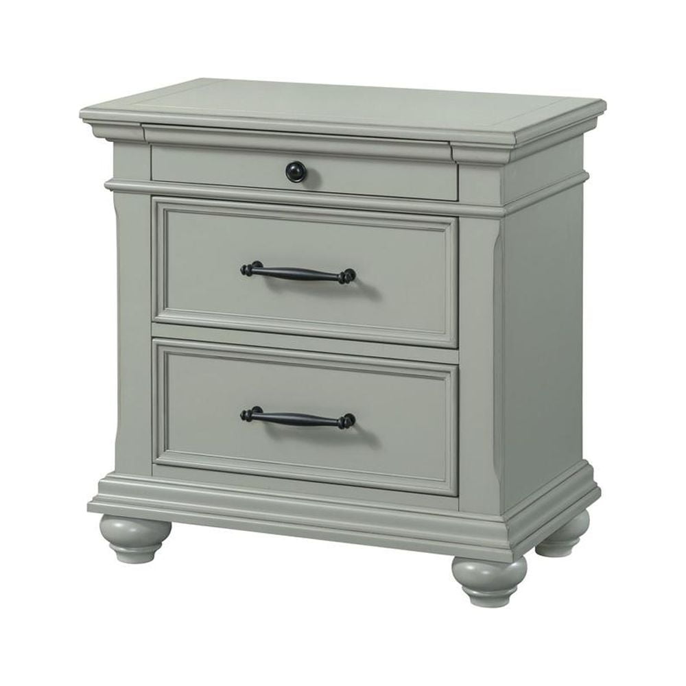 Picket House Furnishings Brooks 3-Drawer Nightstand with USB Ports in Gray