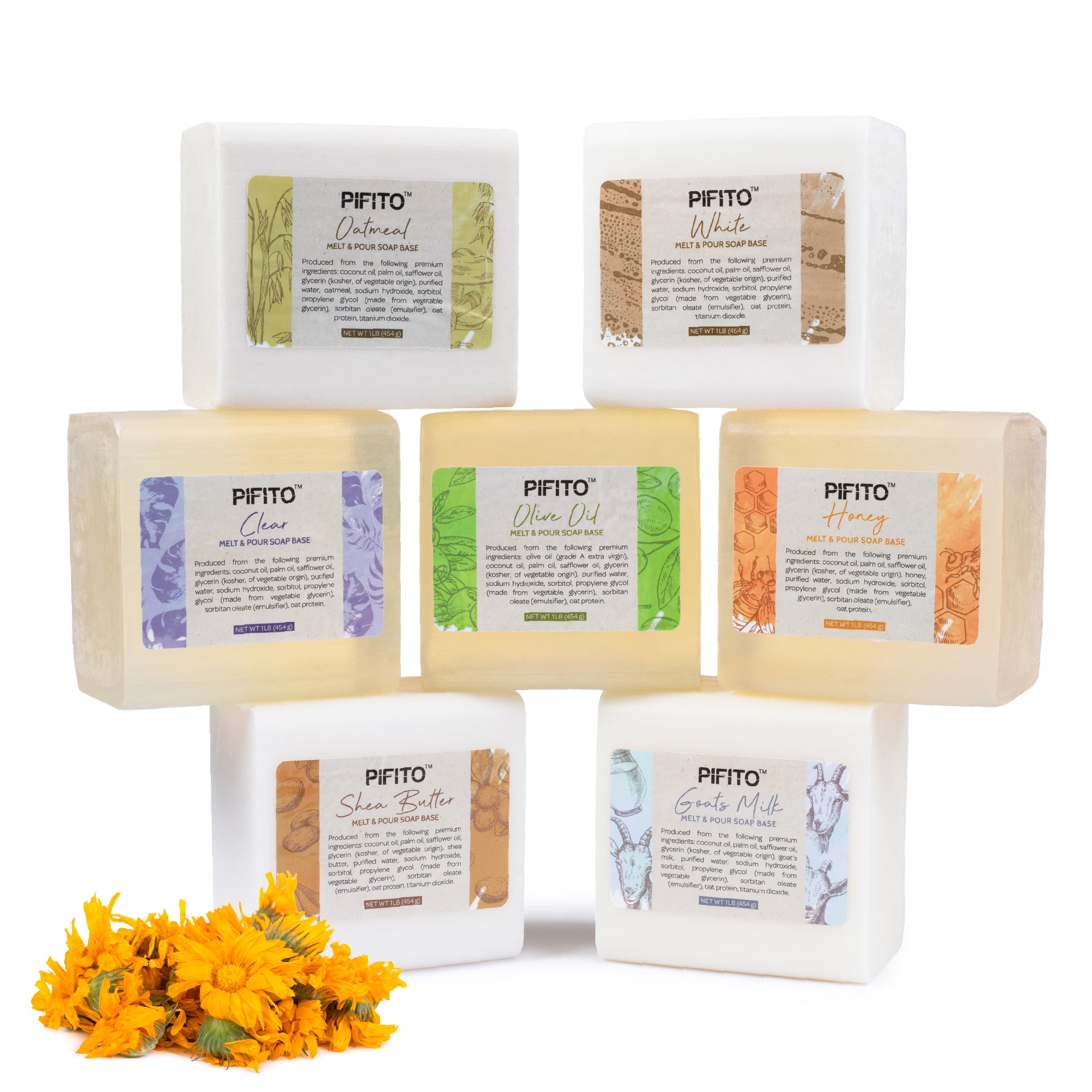Pifito Soap Base Sampler, Goat Milk, Shea Butter, Oatmeal, Olive Oil, Soap Making Supplies, 7 lb