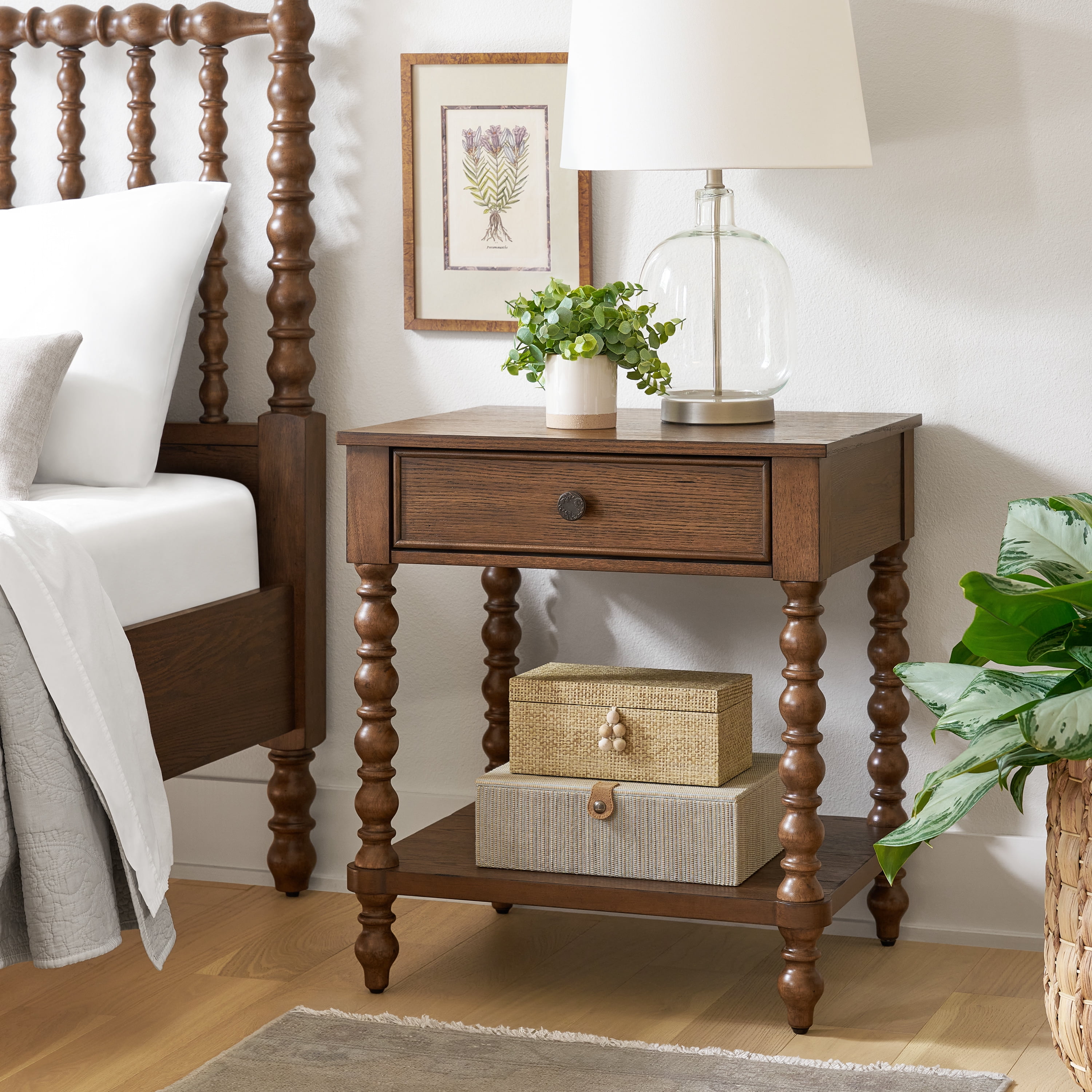 Pioneer Woman Harper Spindle Nightstand with USB Charging Ports, Homestead Brown