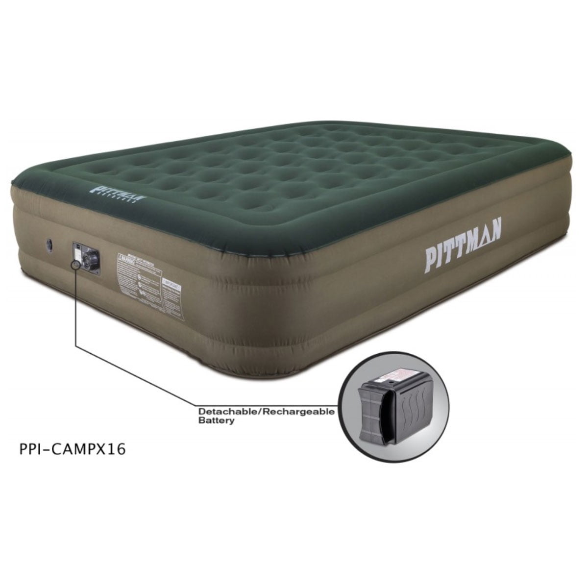 Pittman Queen Double High 16" Air Mattress for Home or Camping with Built-In Battery Air Pump