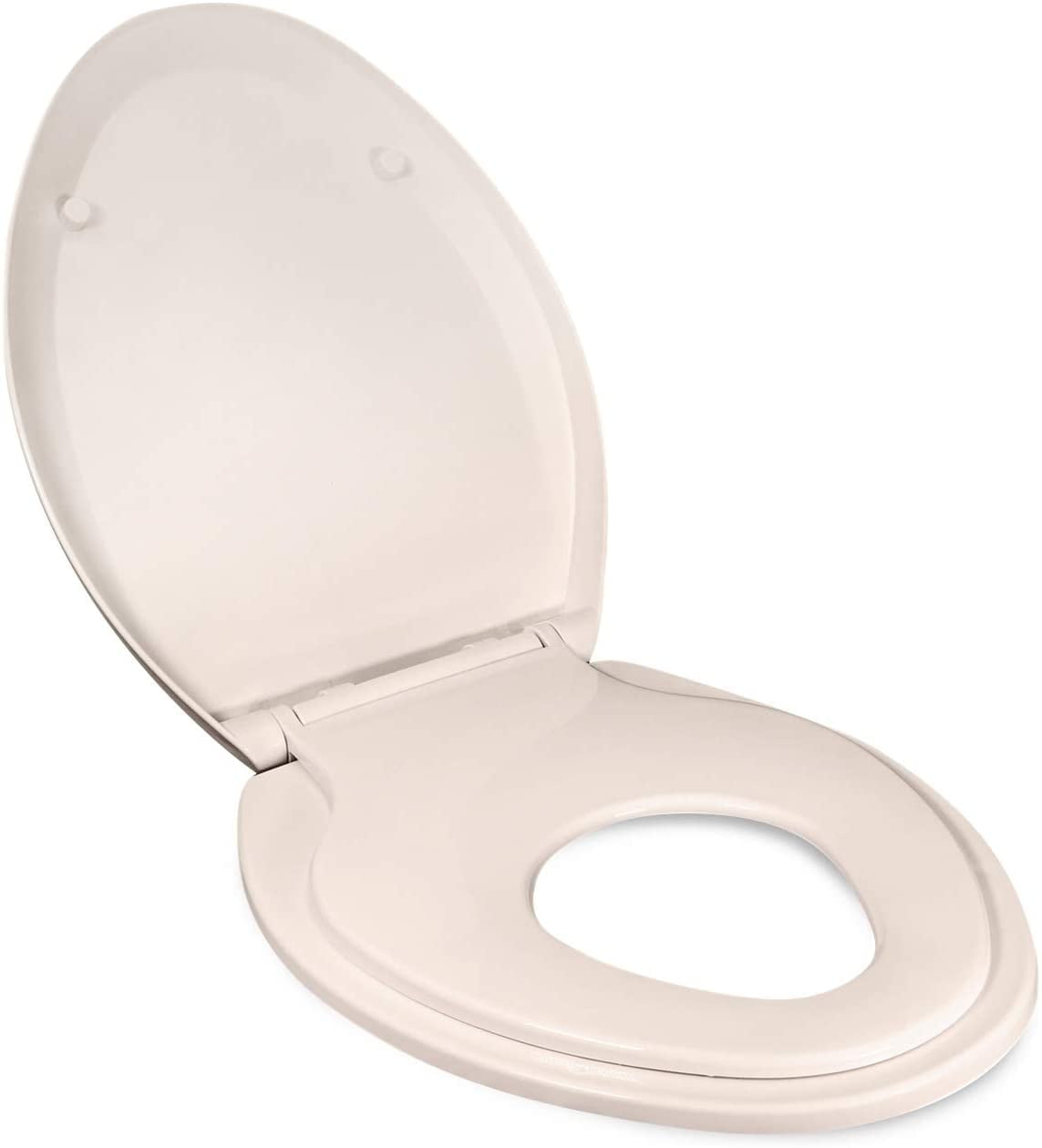 Elongated Toilet Seat with Built in Potty Training Toddlers Seat Magnetic Kids Seat Fits both Adult and Child Plastic Bone