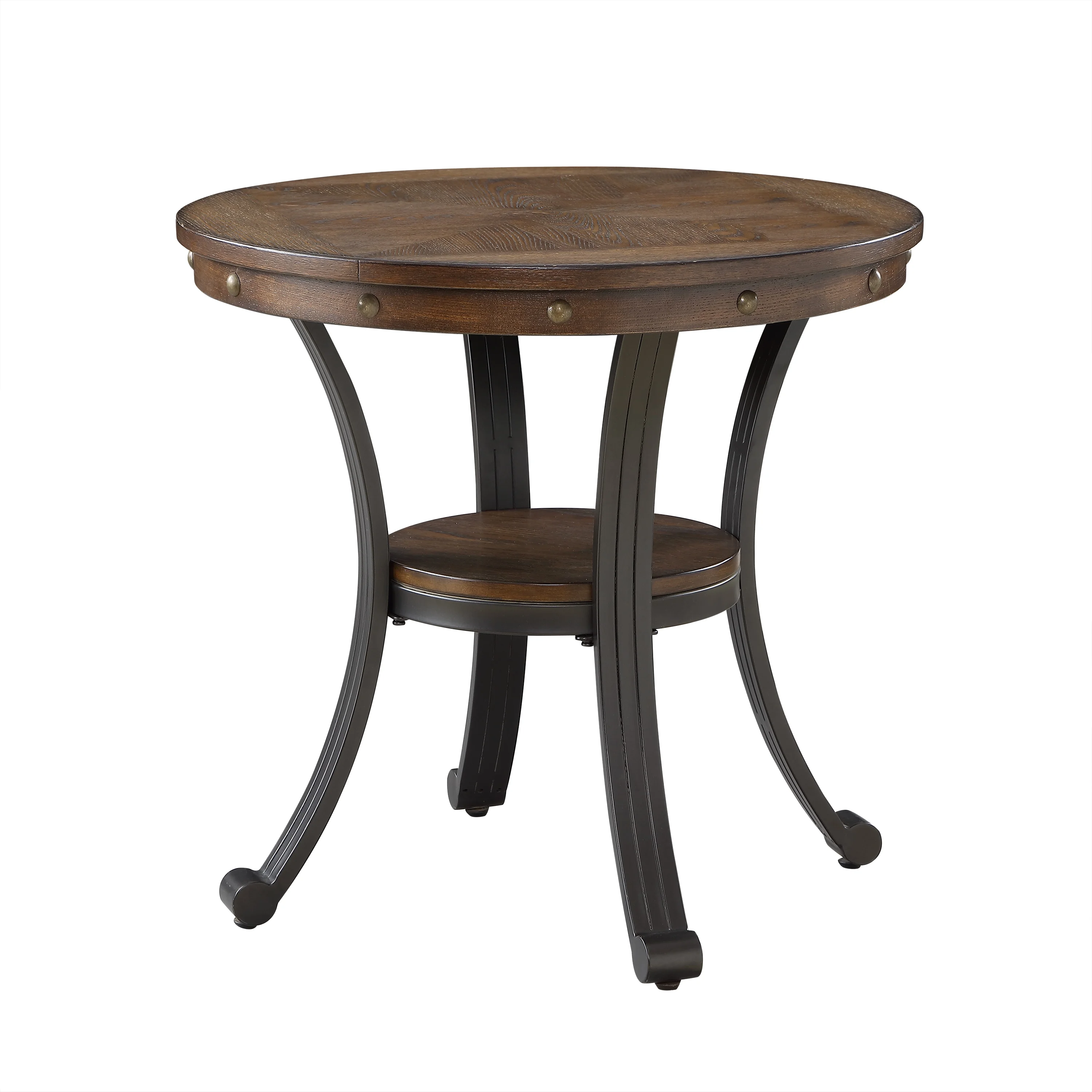 Powell Holloway Round Indoor End Table with Shelf, 23" Tall, Rustic Umber