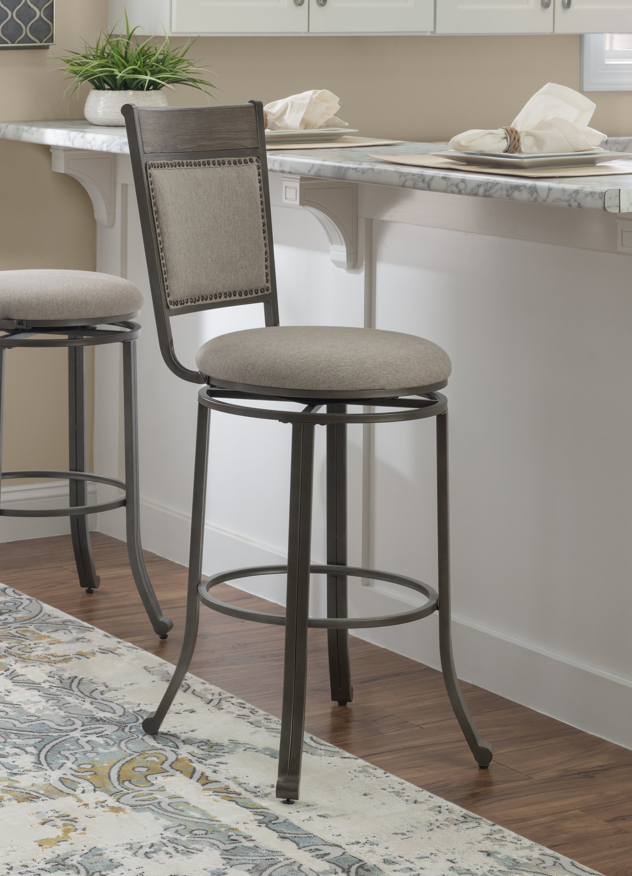 Powell Holloway 29" Indoor Metal Bar Stool with Swivel, Pewter