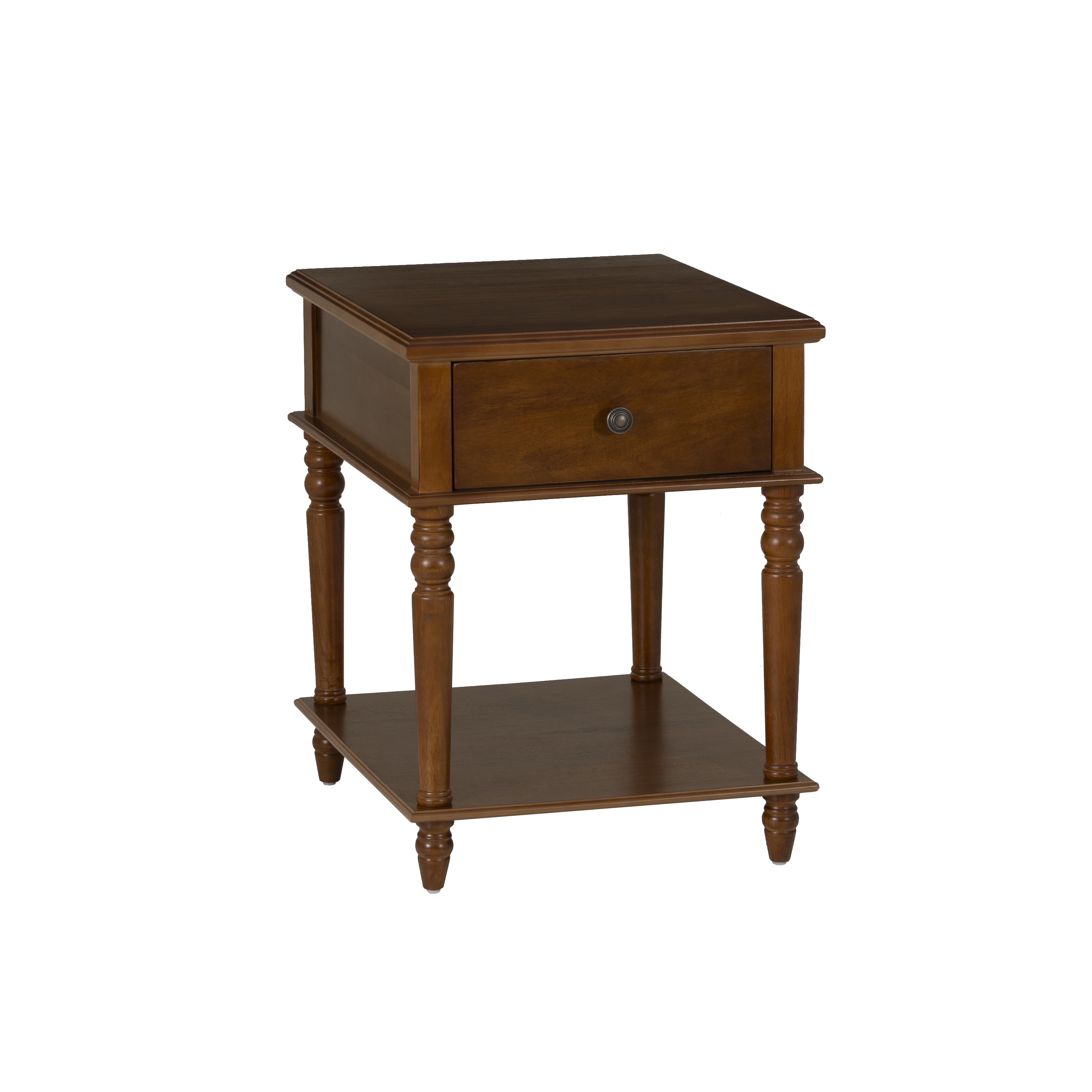 Powell McGhie Single Drawer Indoor End Table with Shelf, 26" Tall, Hazelnut Brown