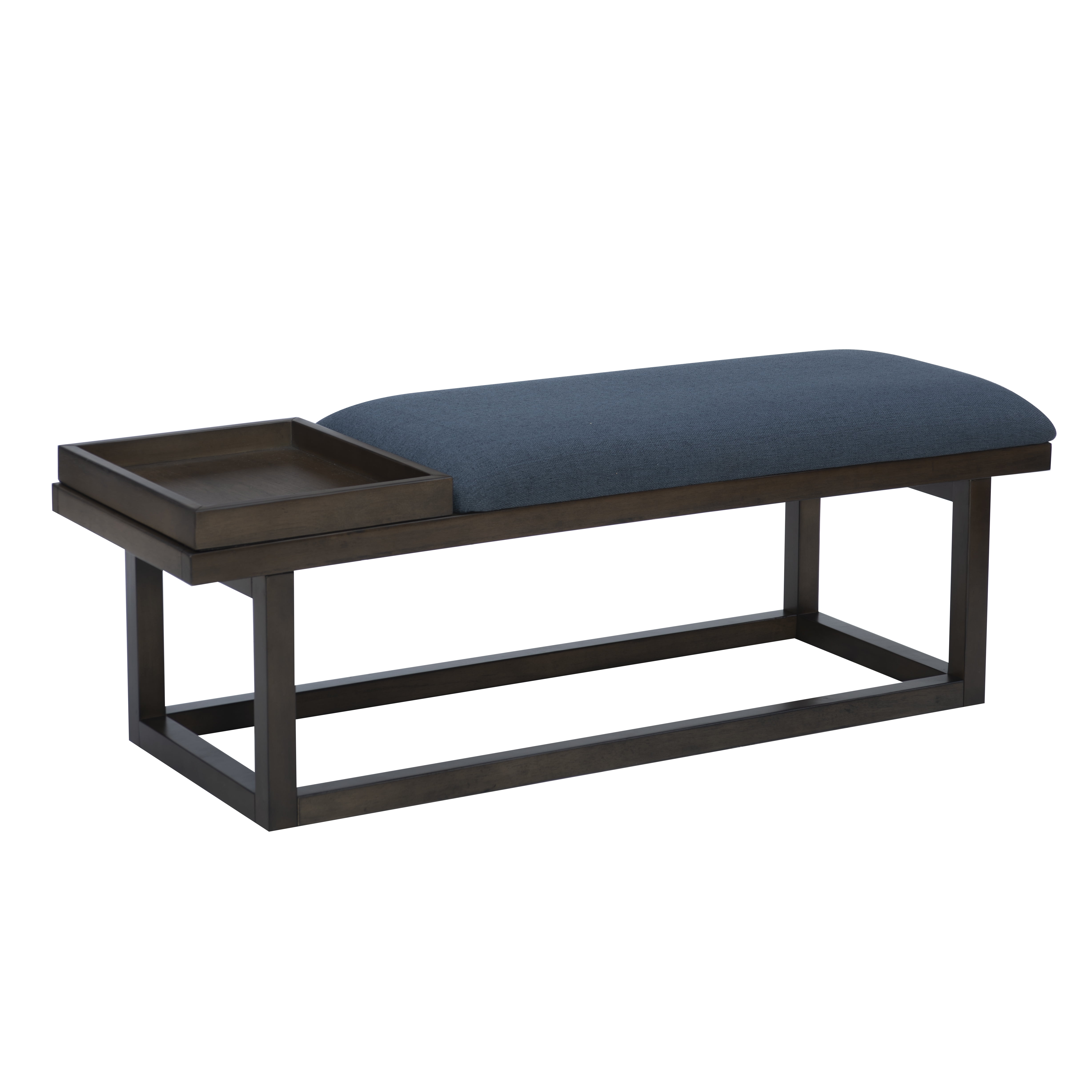 Powell Mickle Upholstered Bench with Built-In Tray, Brown/Navy